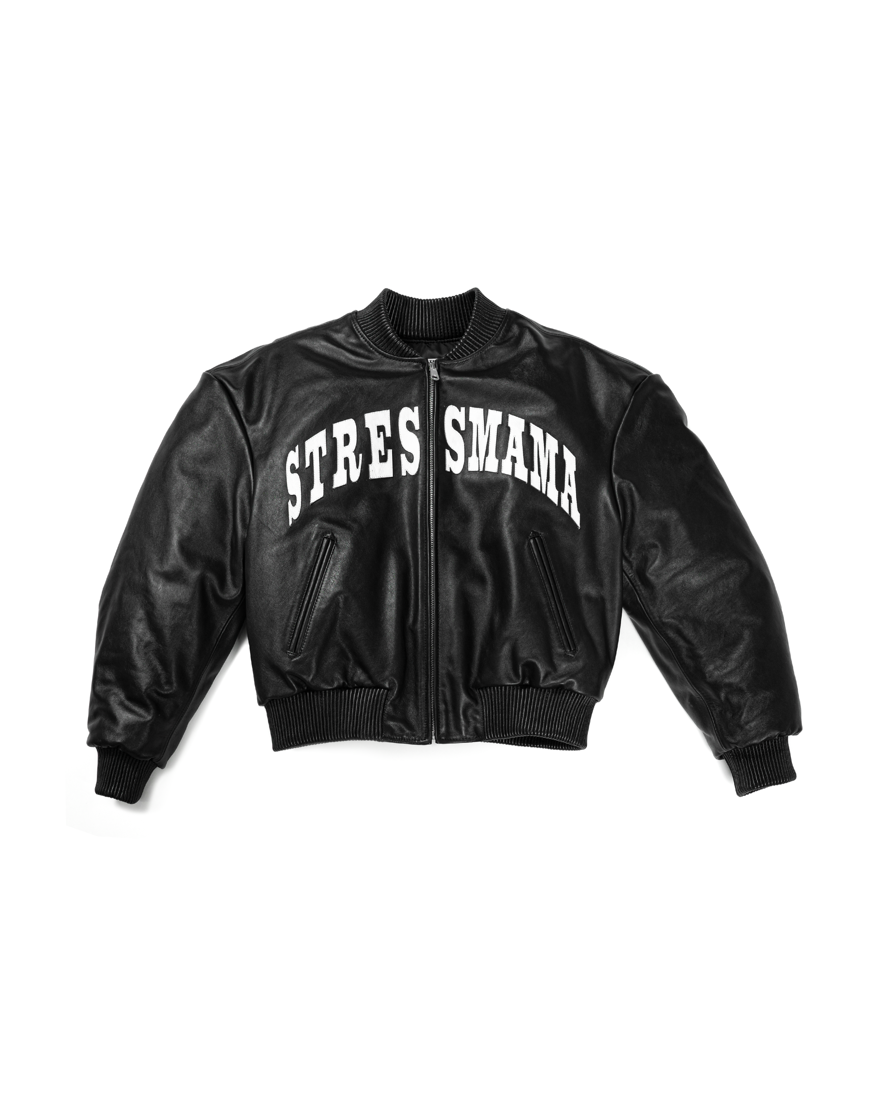 FW25 LEATHER BOMBER JACKET - BLACK