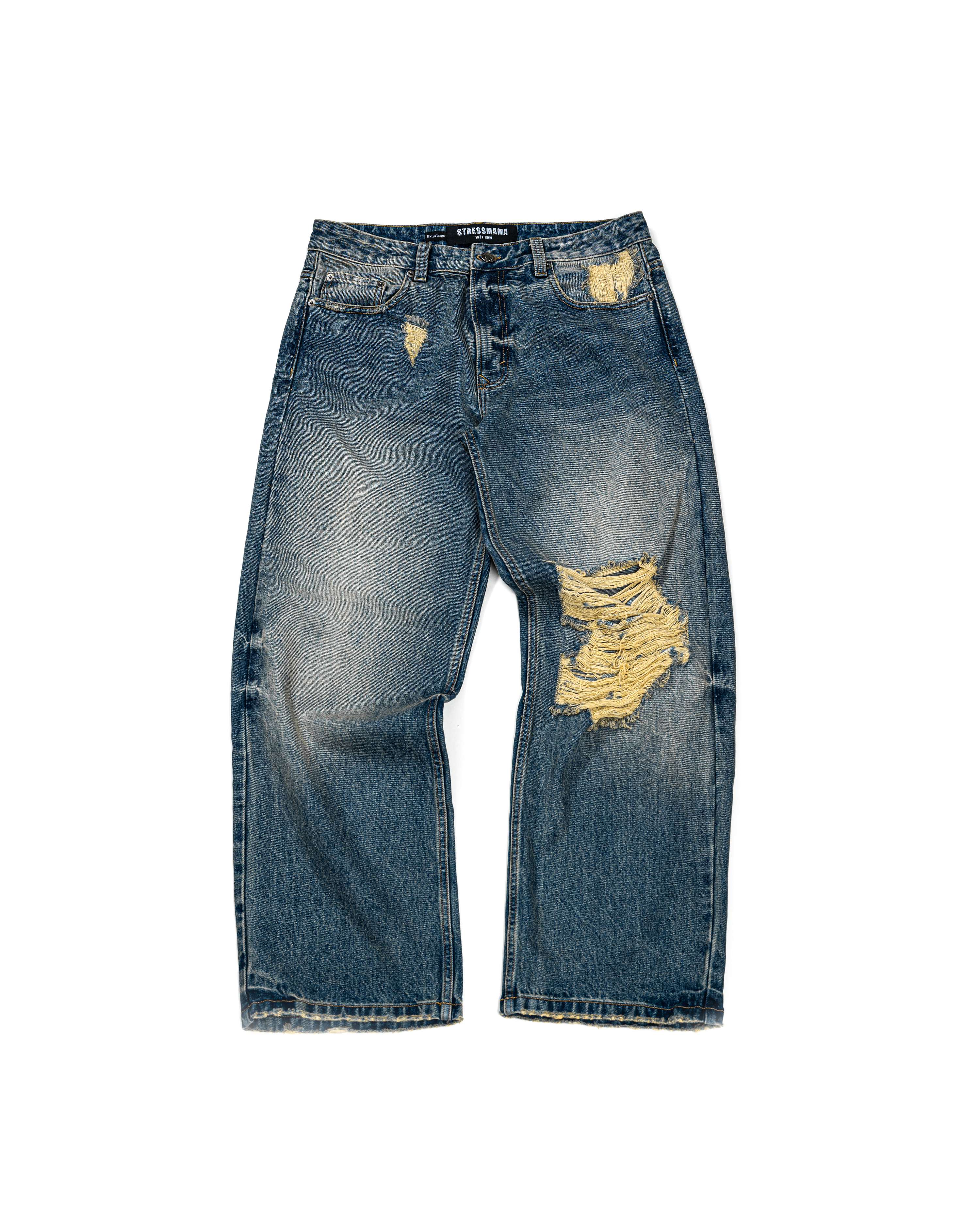 FW25 RIPPED BAGGY JEANS - BLUE