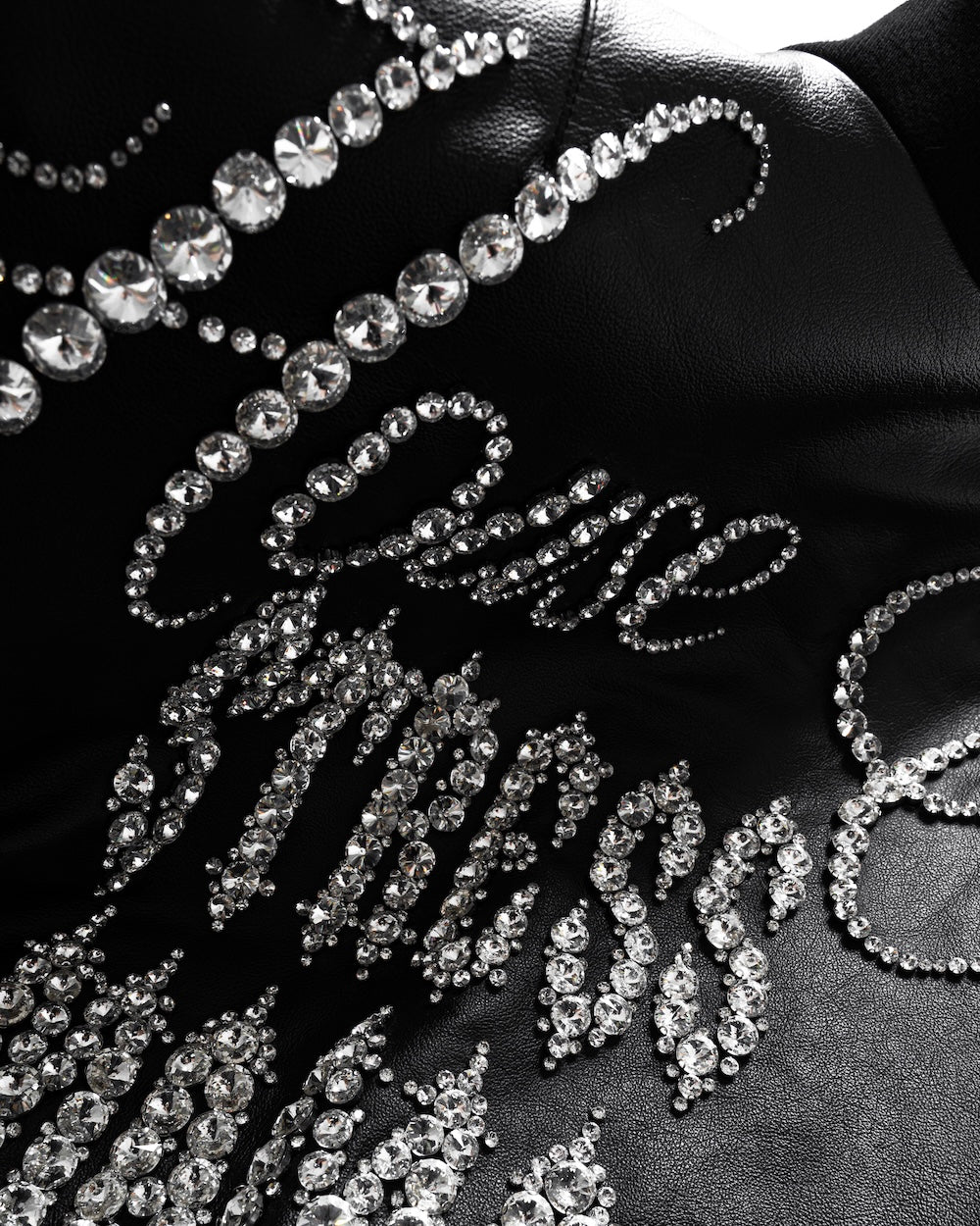 MAMAFIA EMBELLISHED LEATHER JACKET - BLACK