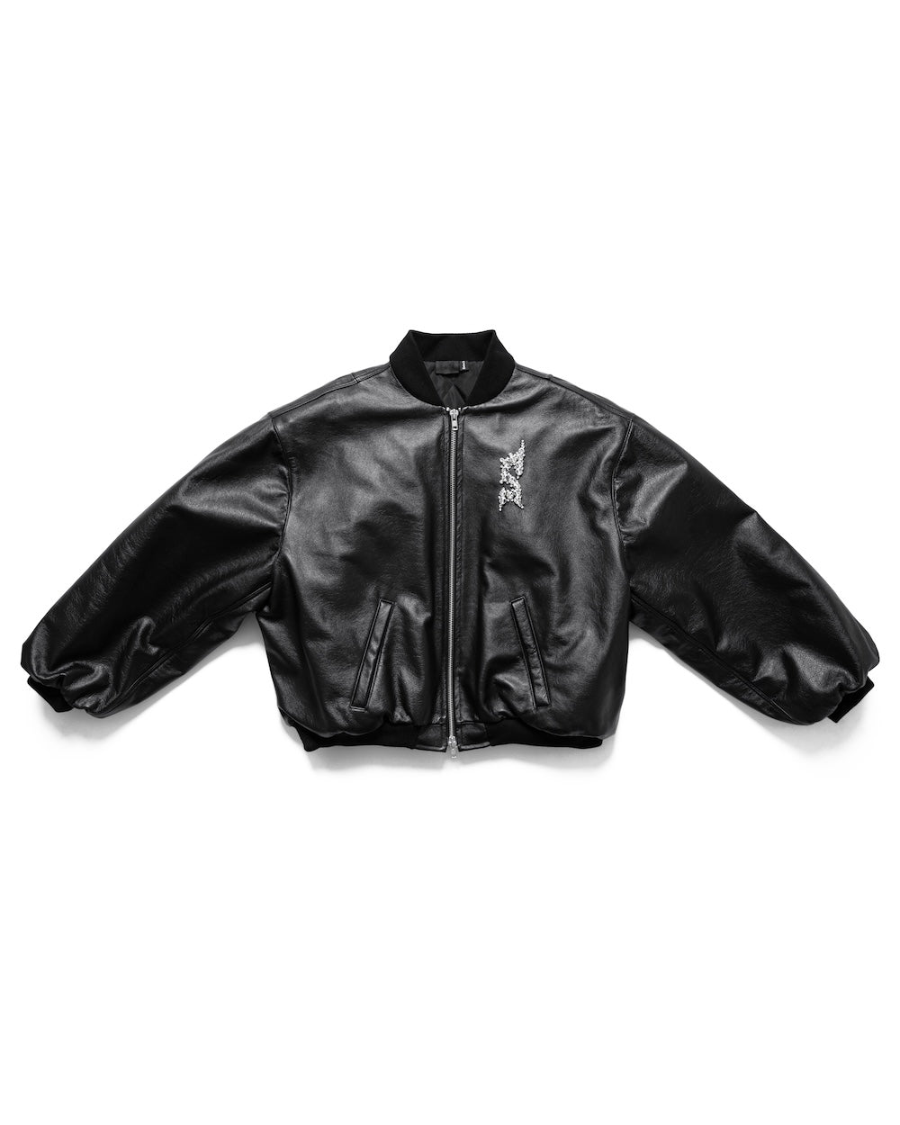 MAMAFIA EMBELLISHED LEATHER JACKET - BLACK