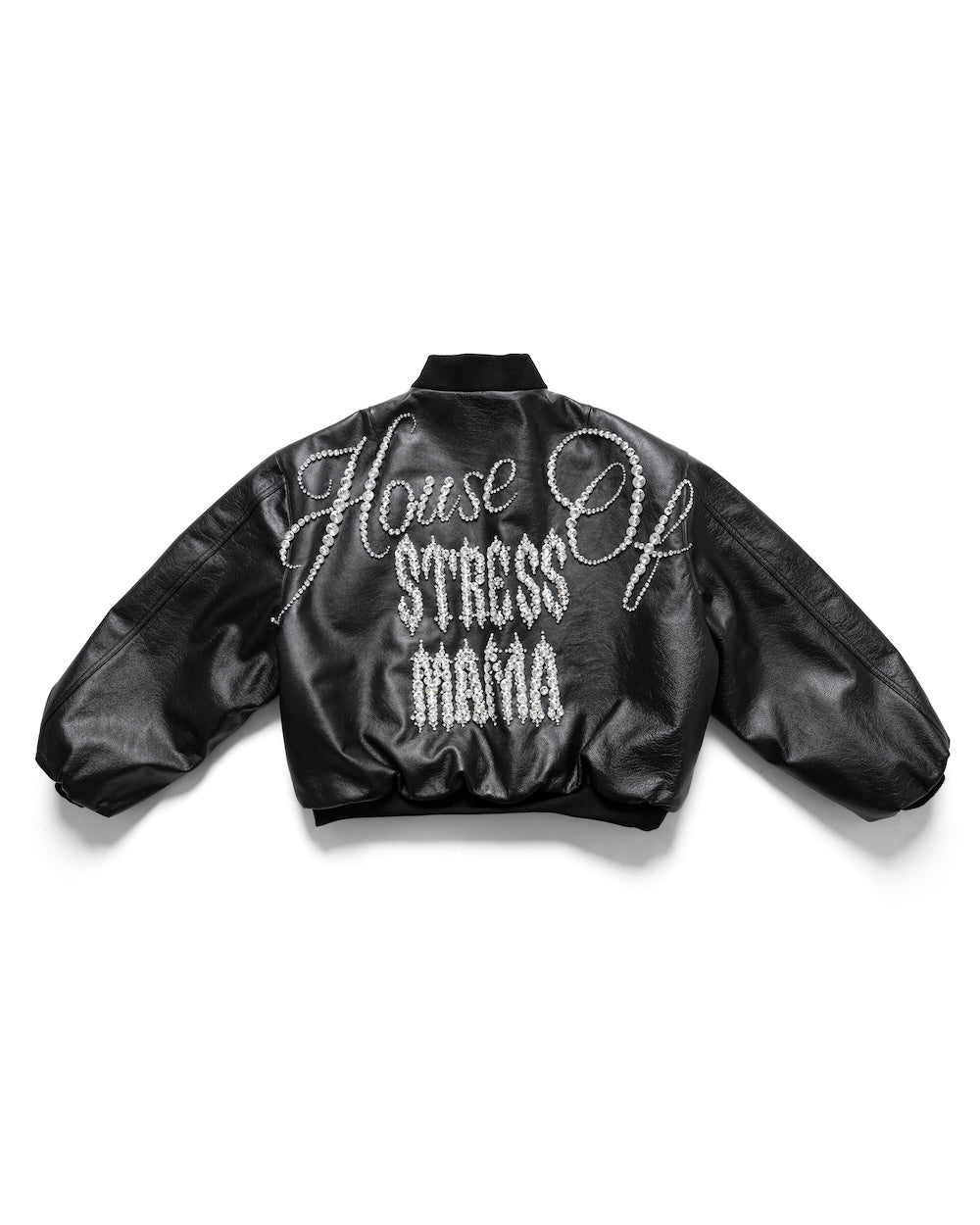 MAMAFIA EMBELLISHED LEATHER JACKET - BLACK