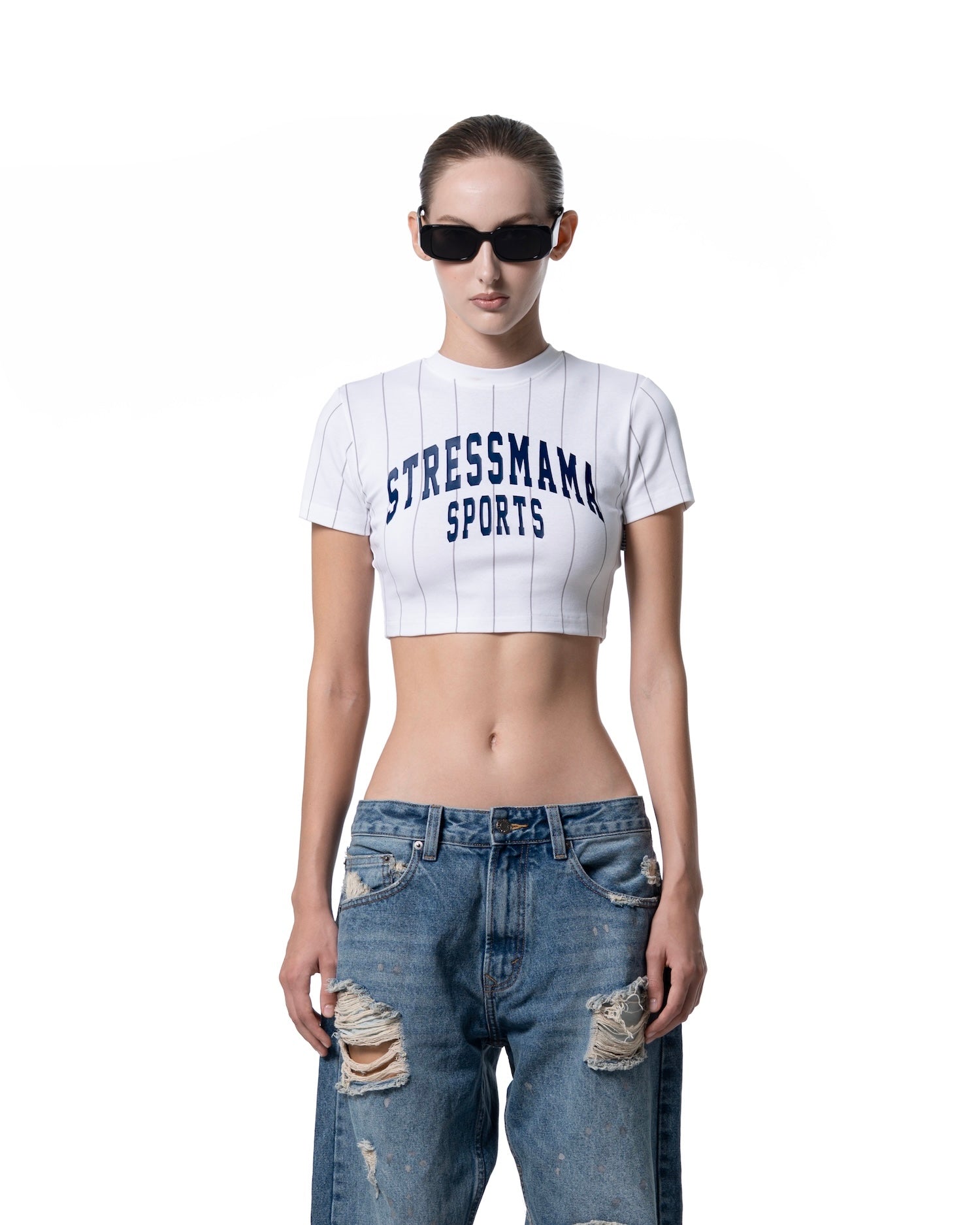 SSMA SPORTS STRIPED CROPPED T-SHIRT - WHITE