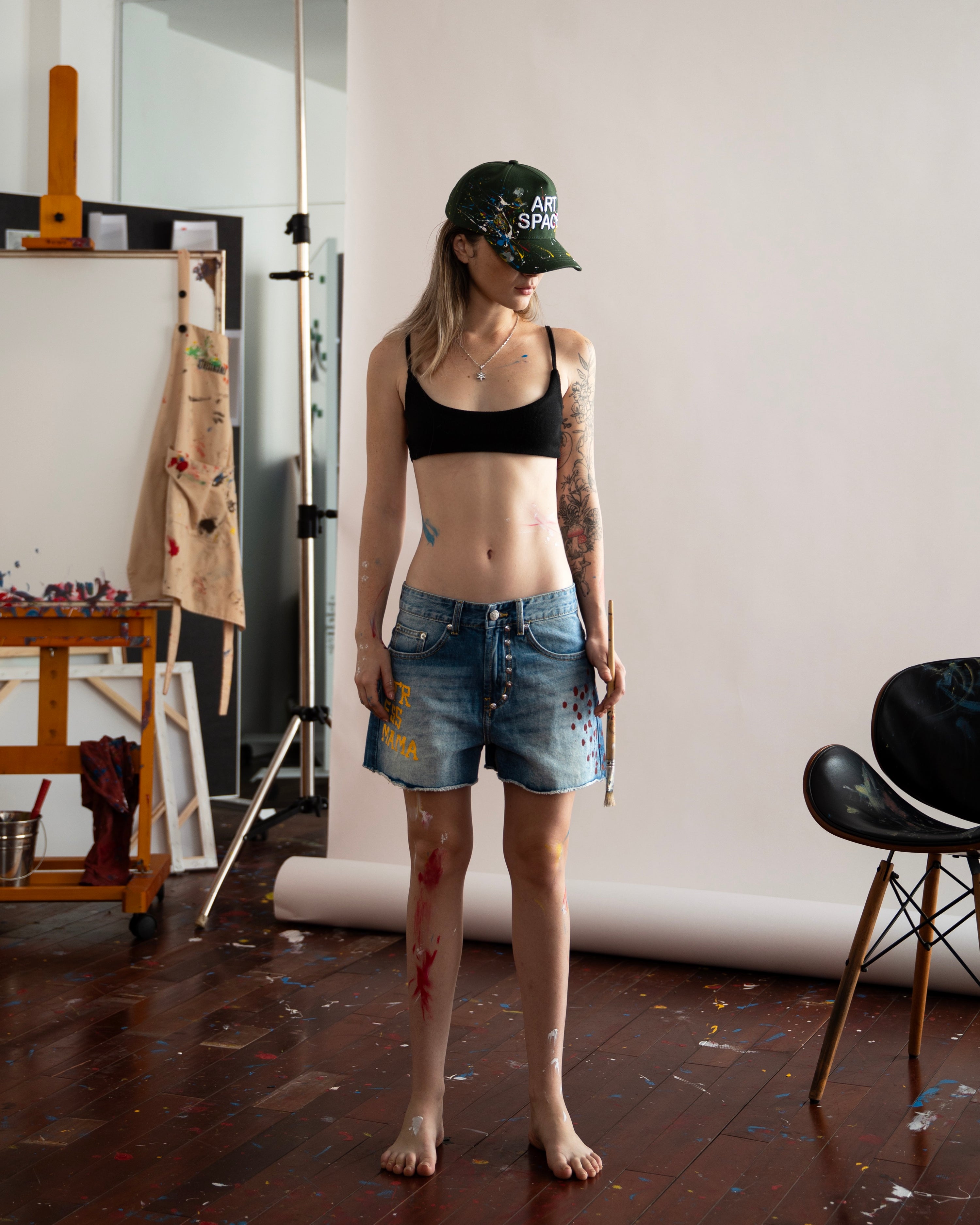 SSMA PAINT DENIM SHORTS - BLUE