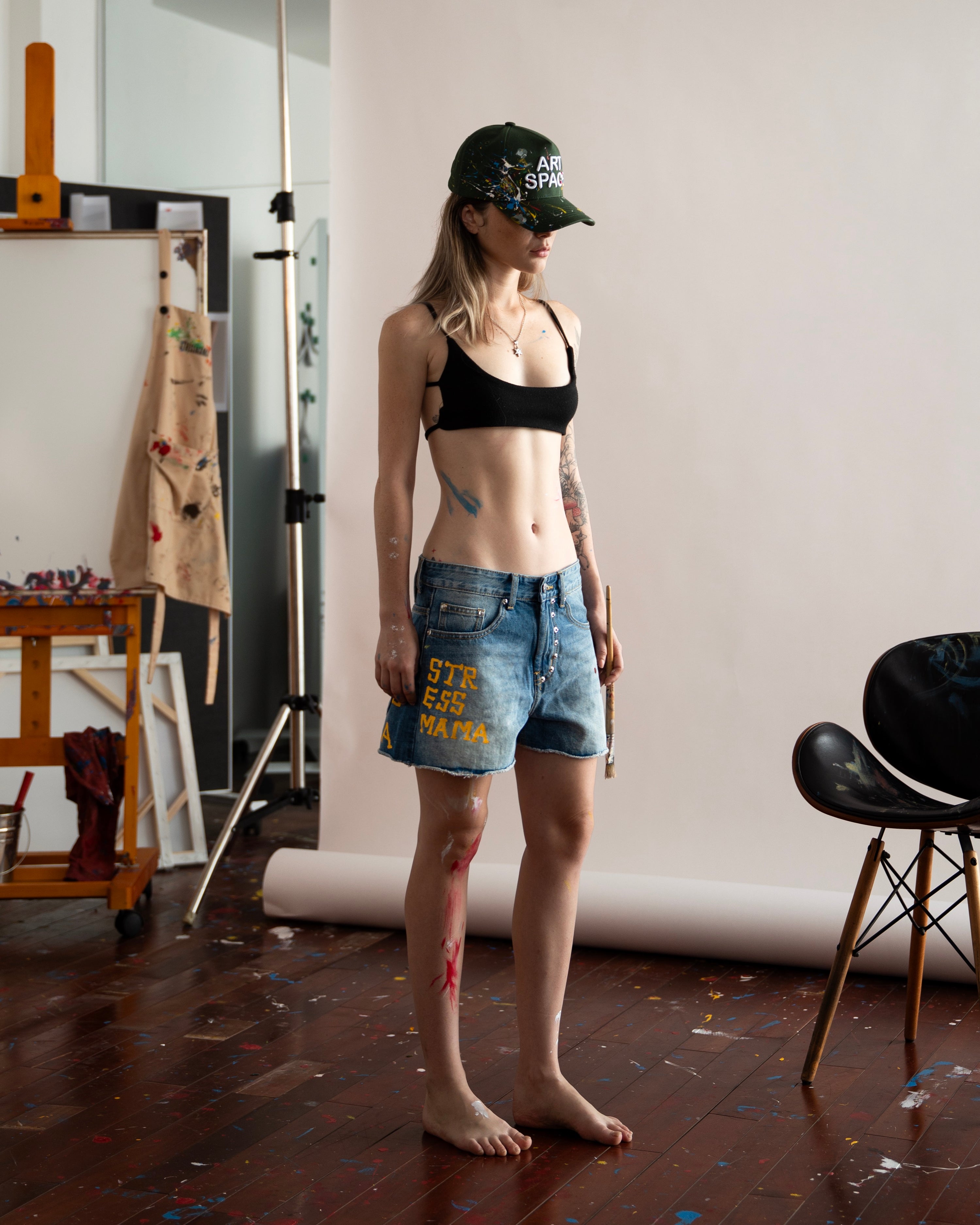 SSMA PAINT DENIM SHORTS - BLUE