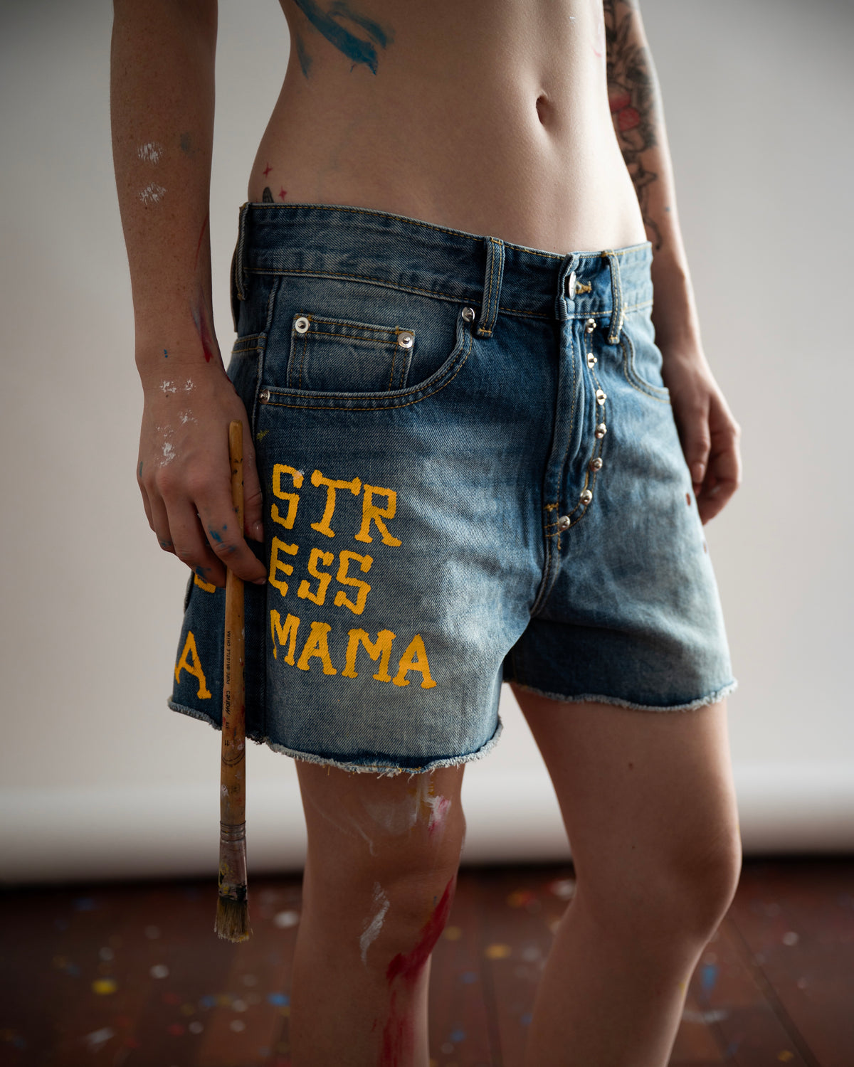 SSMA PAINT DENIM SHORTS - BLUE