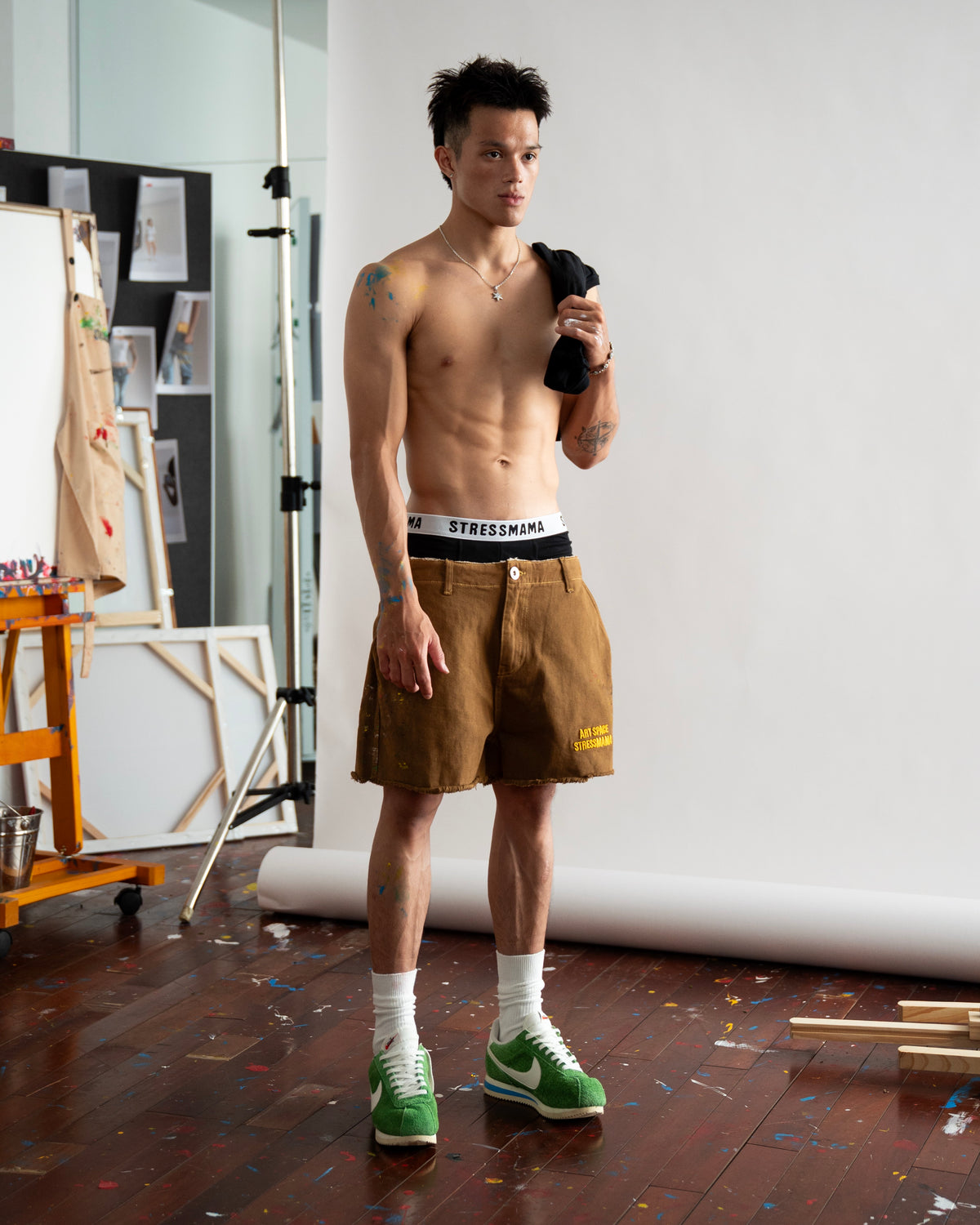 SSMA SPLATTER KHAKI SHORTS - BROWN