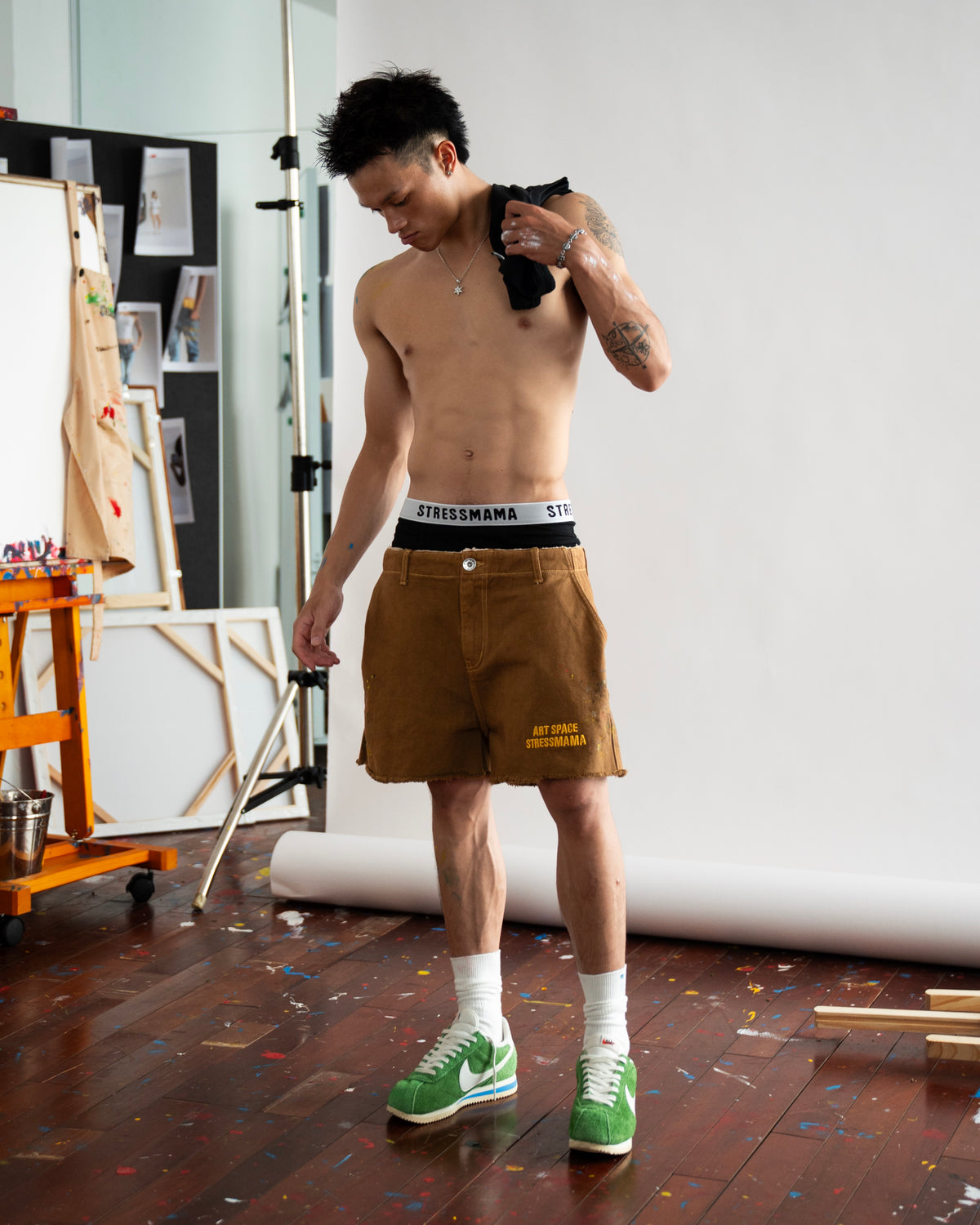 SSMA SPLATTER KHAKI SHORTS - BROWN
