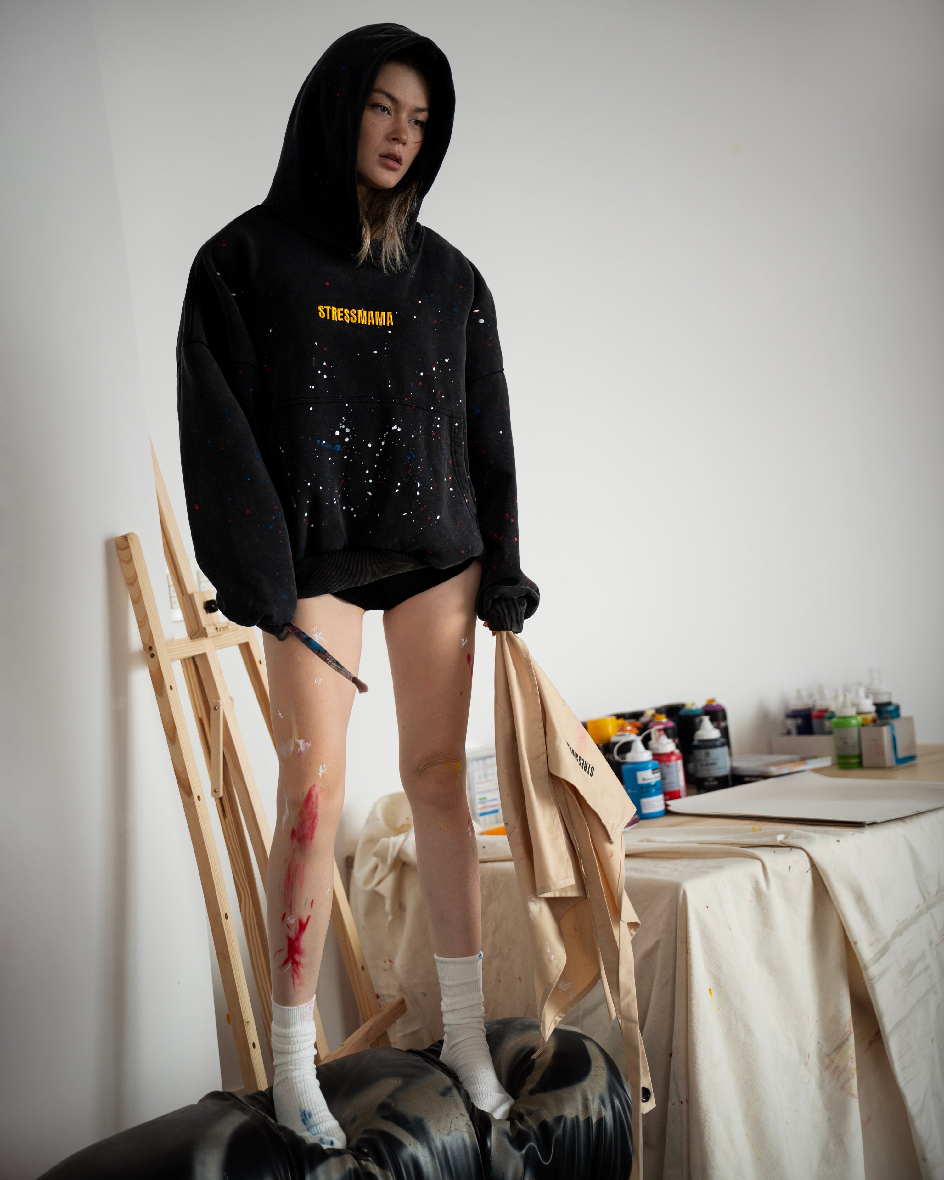 SSMA PAINT SPLATTER HOODIE - BLACK