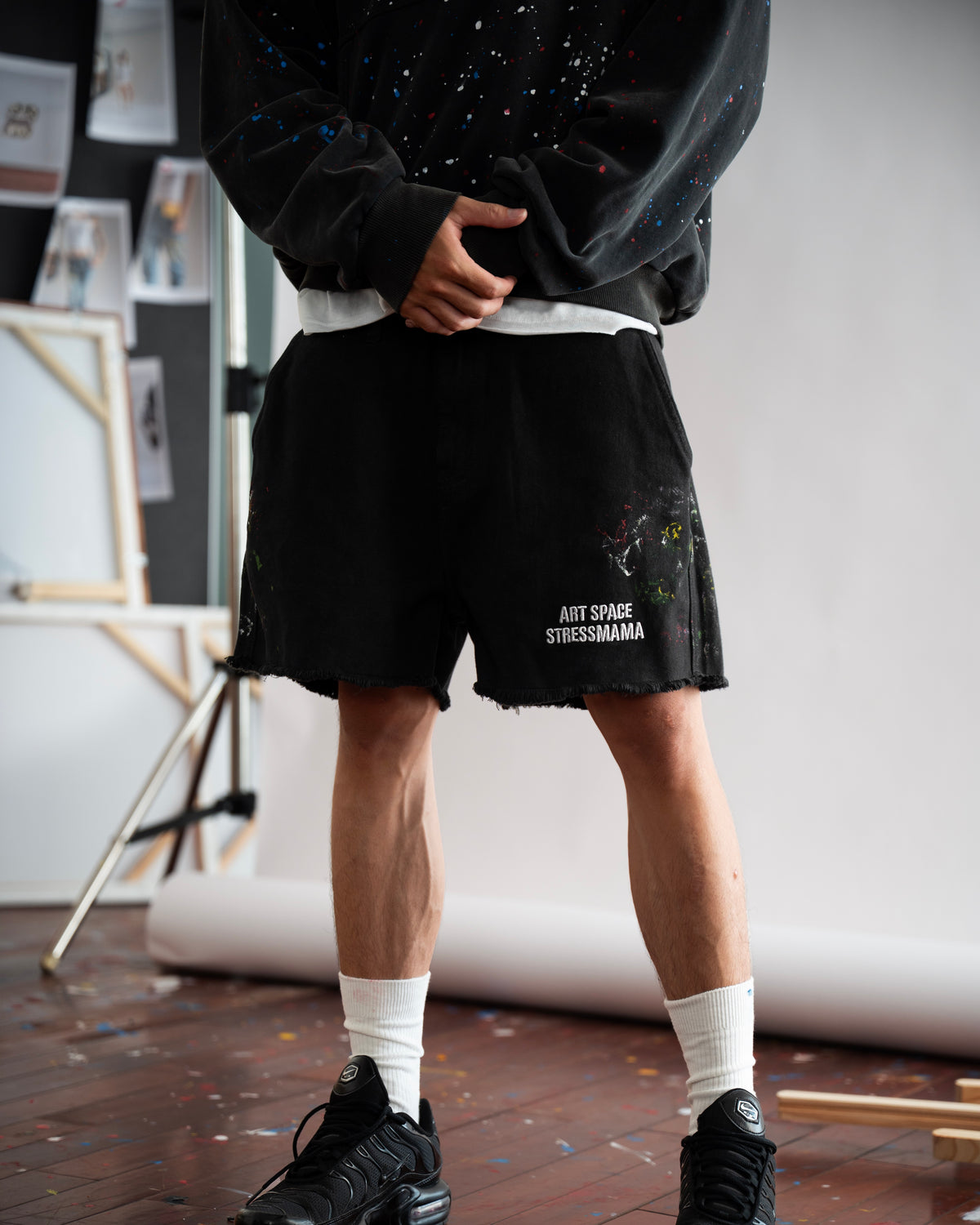SSMA SPLATTER KHAKI SHORTS - BLACK