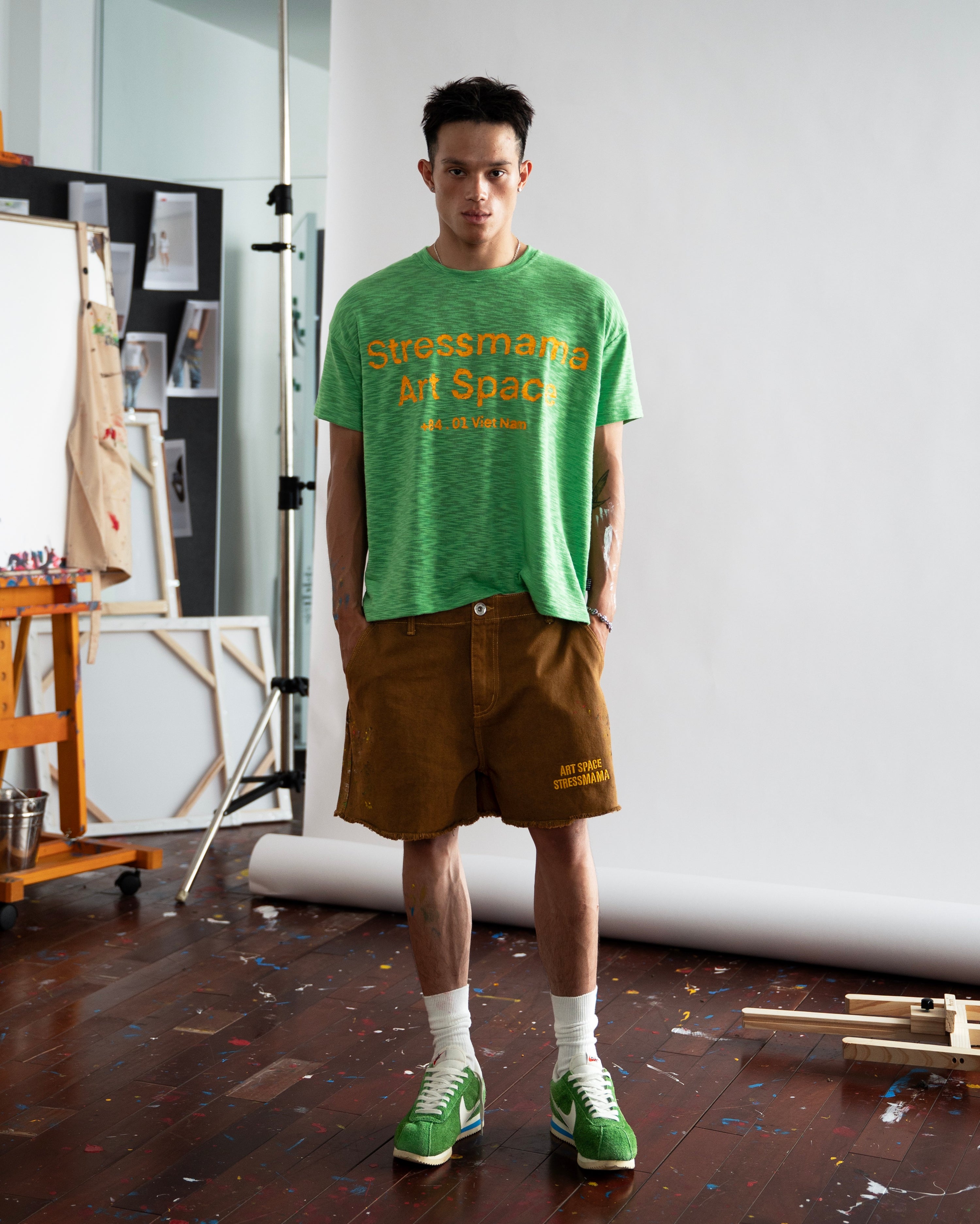 SSMA SPLATTER KHAKI SHORTS - BROWN