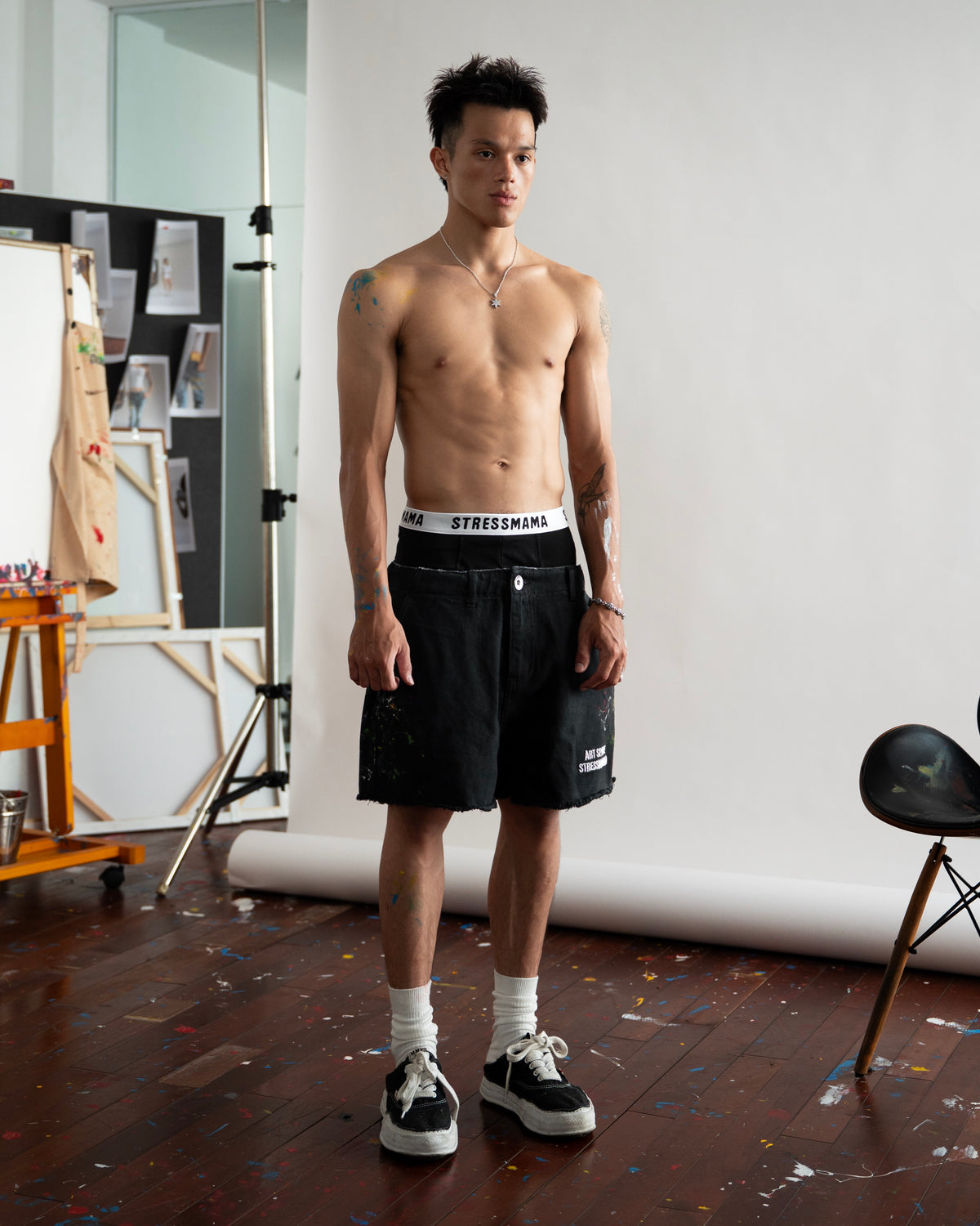 SSMA SPLATTER KHAKI SHORTS - BLACK