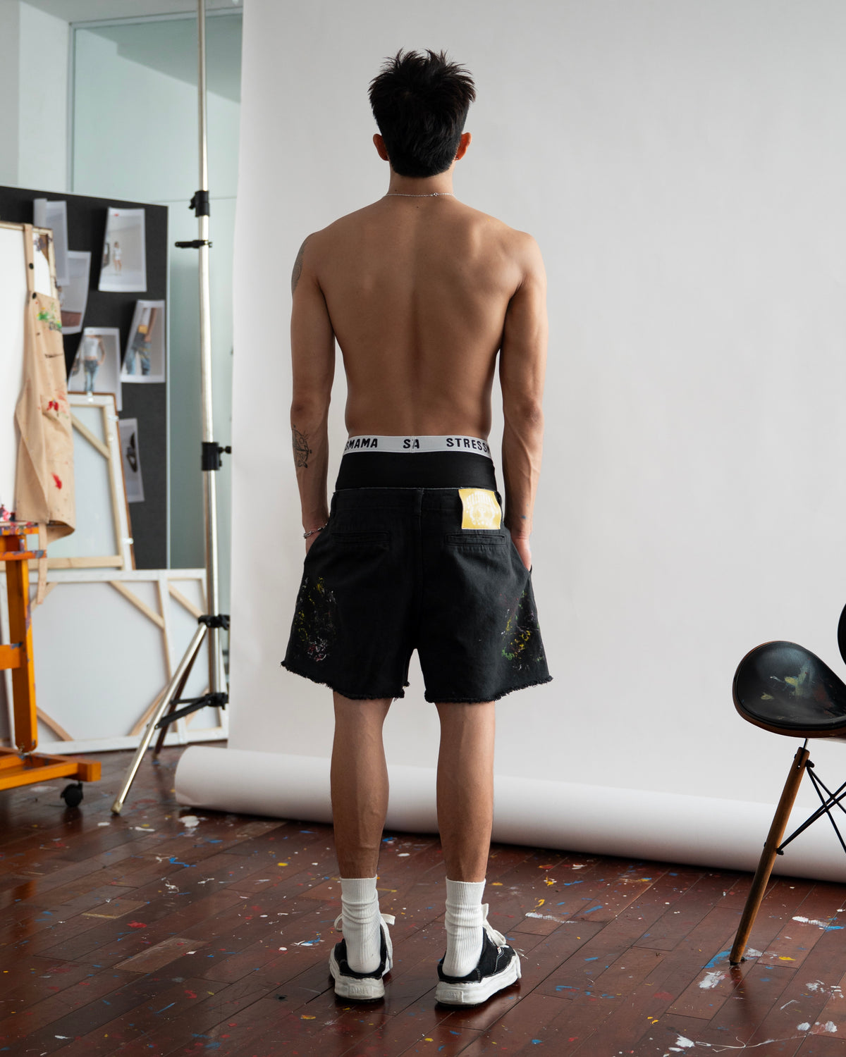 SSMA SPLATTER KHAKI SHORTS - BLACK