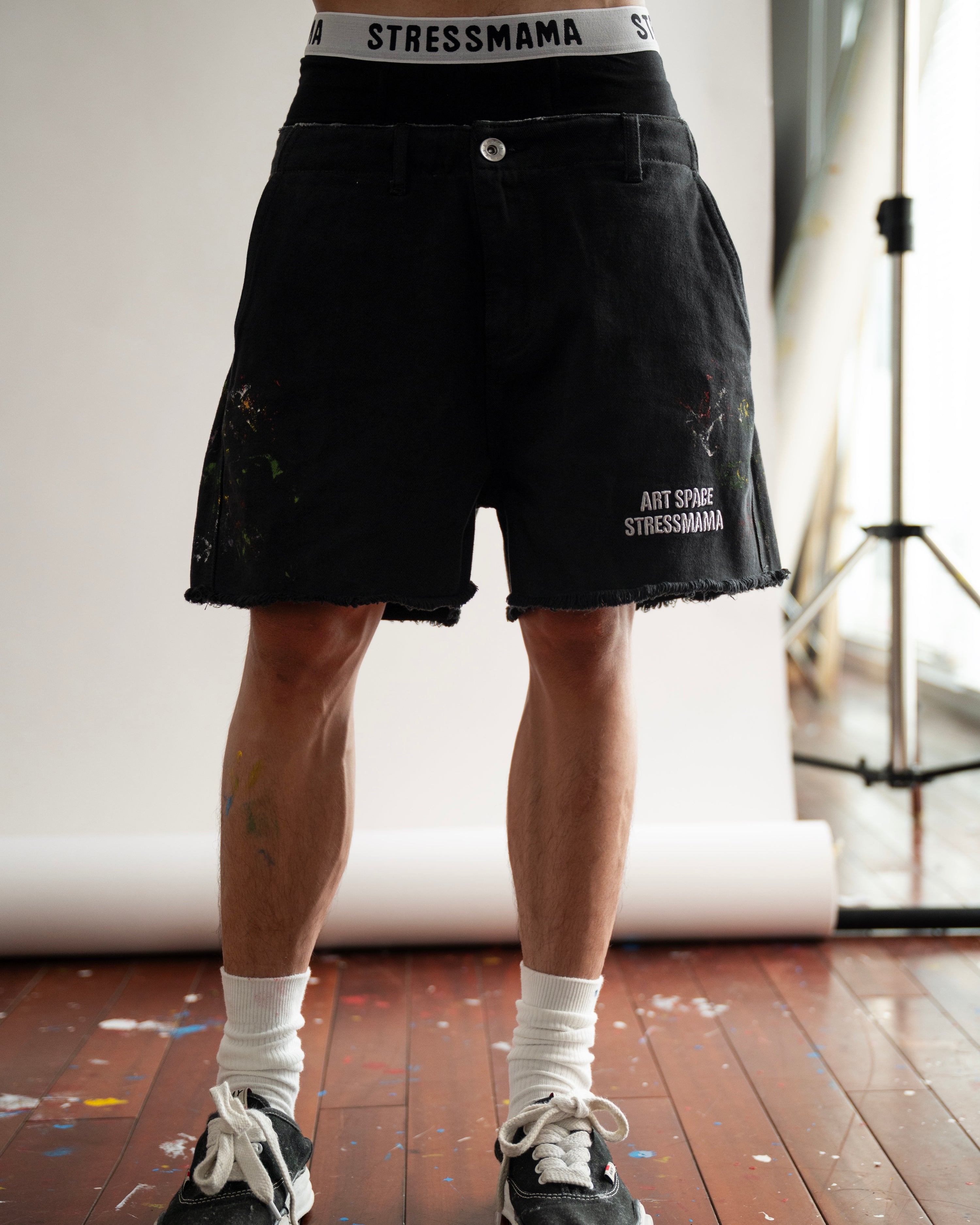 SSMA SPLATTER KHAKI SHORTS - BLACK