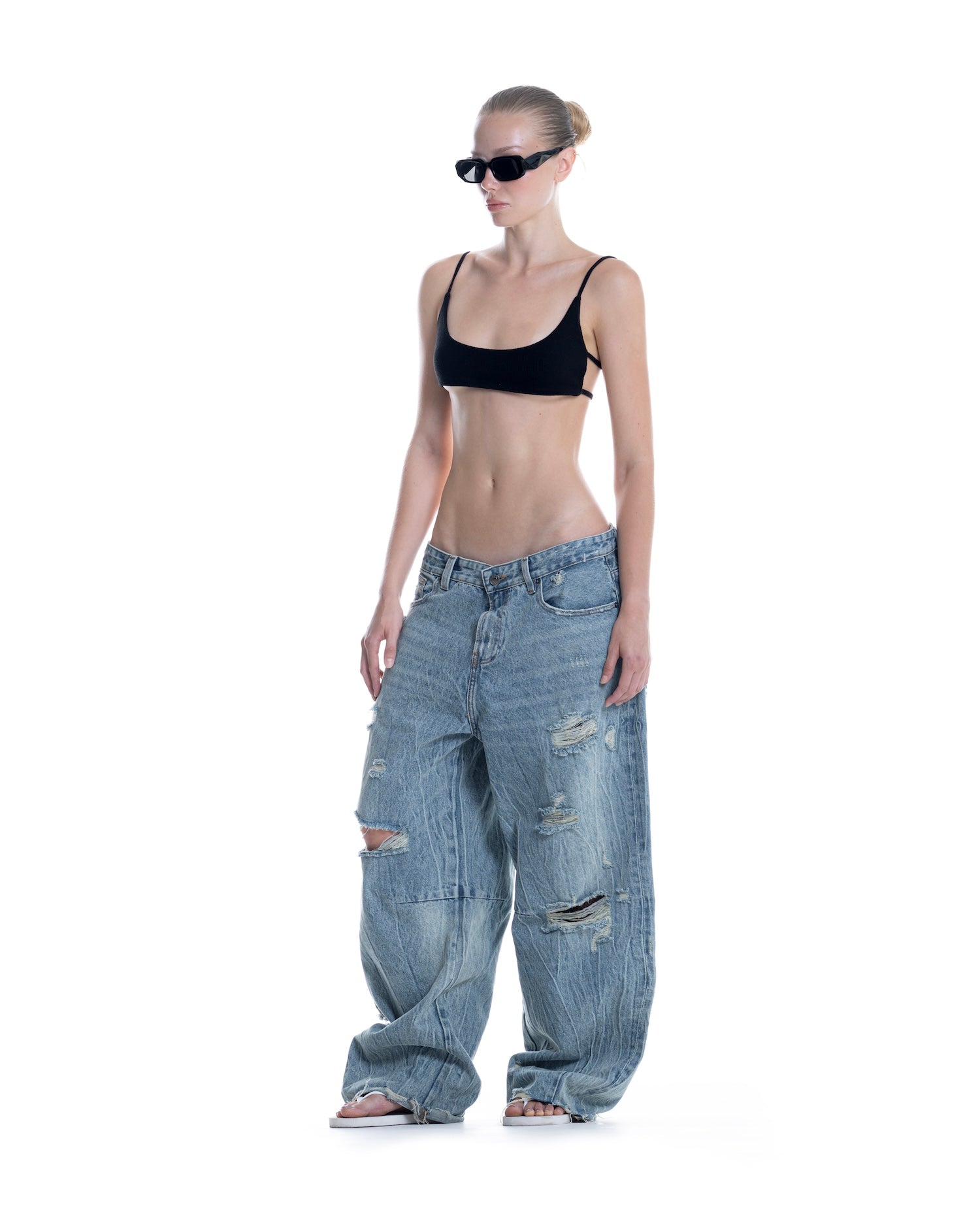 SSMA DISTRESSED RAW HEM JEANS - BLUE