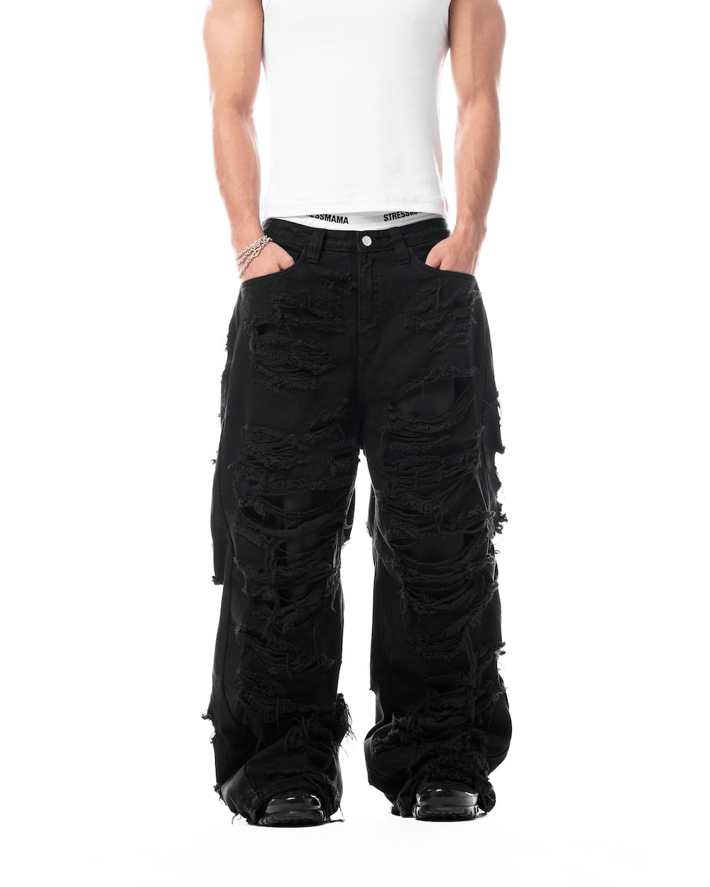 MAMAFIA DISTRESSED JEANS - BLACK