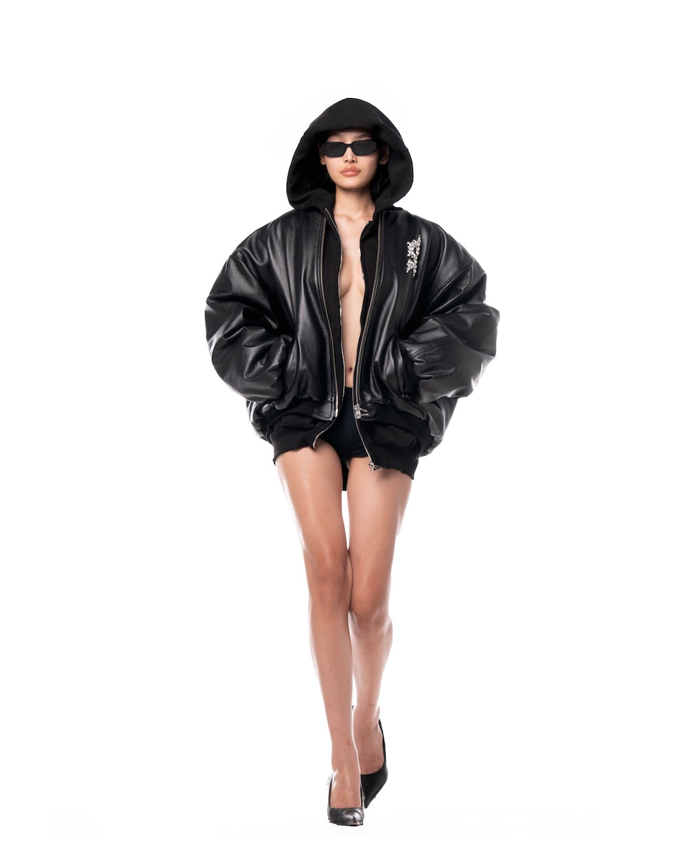 MAMAFIA EMBELLISHED LEATHER JACKET - BLACK