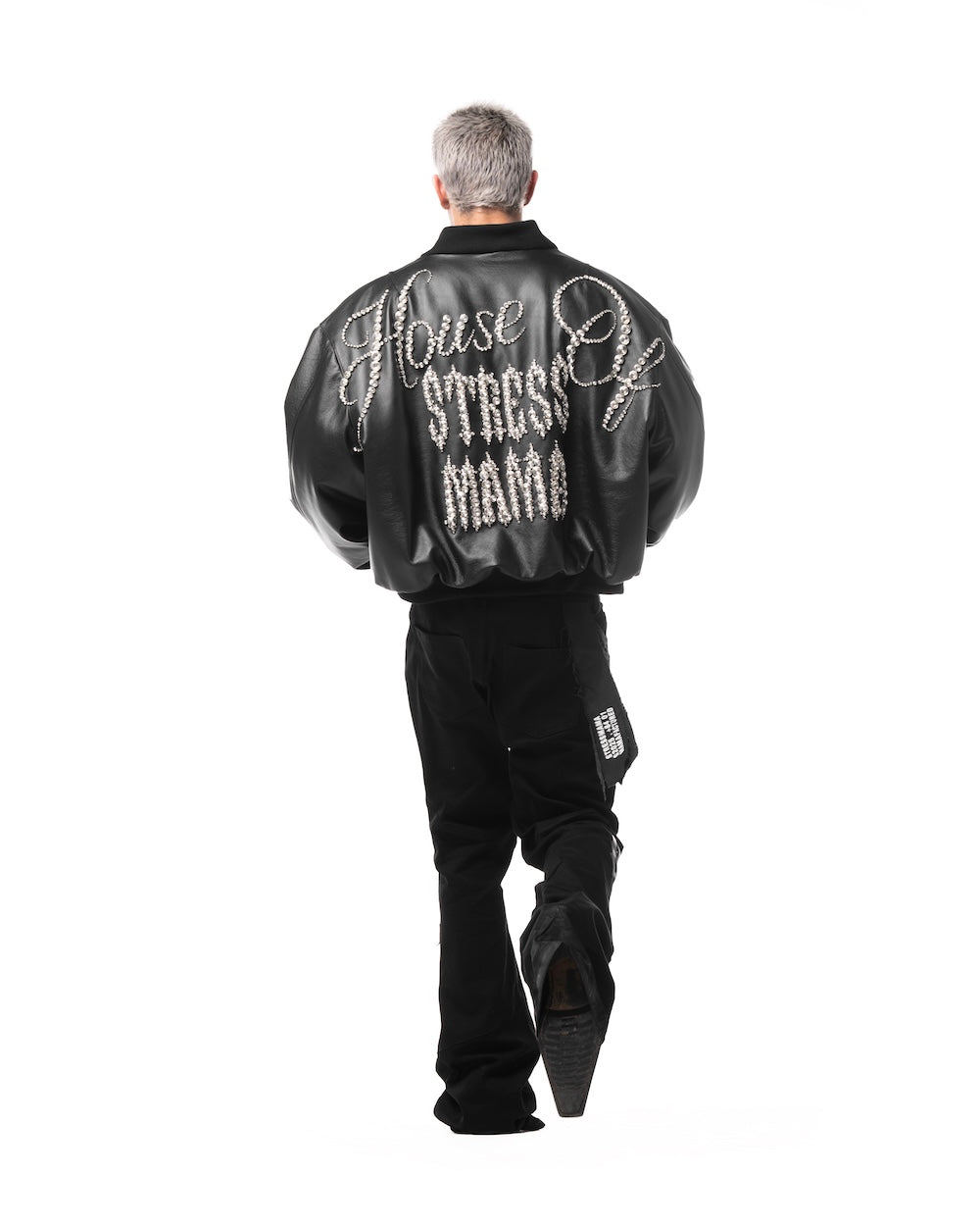 MAMAFIA EMBELLISHED LEATHER JACKET - BLACK