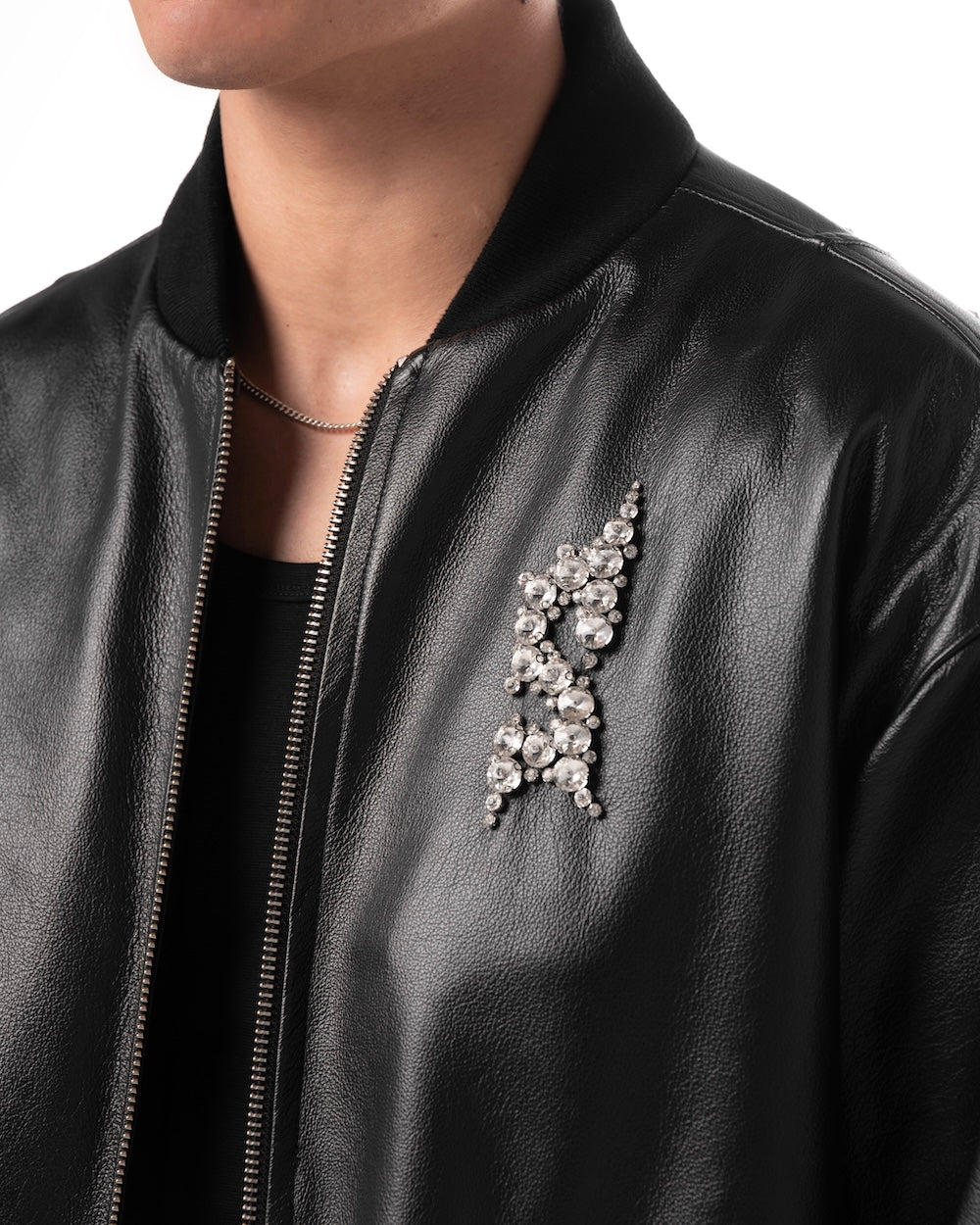 MAMAFIA EMBELLISHED LEATHER JACKET - BLACK