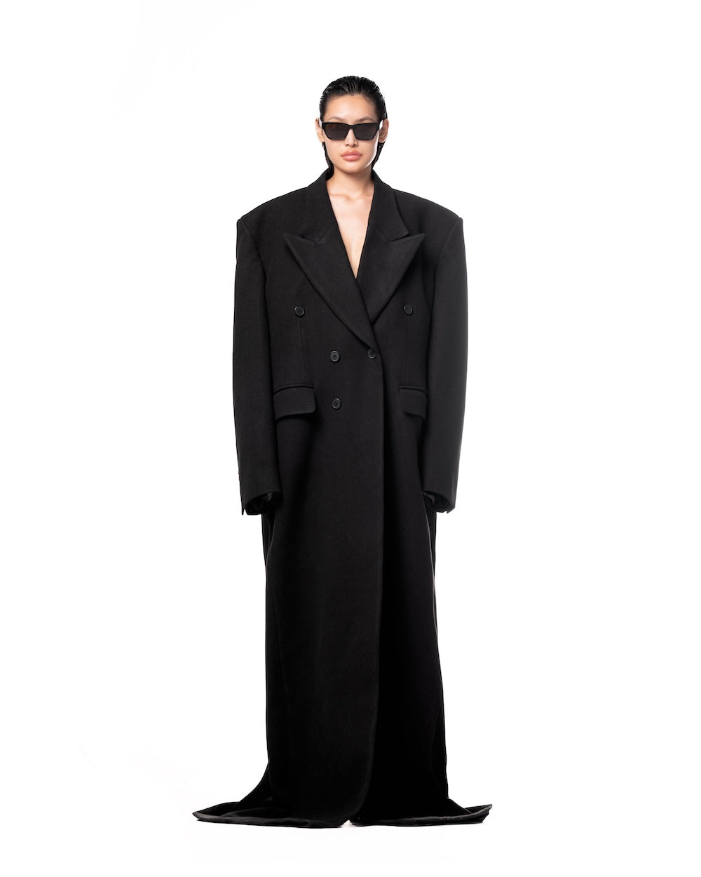 MAMAFIA FELT TRENCH COAT - BLACK