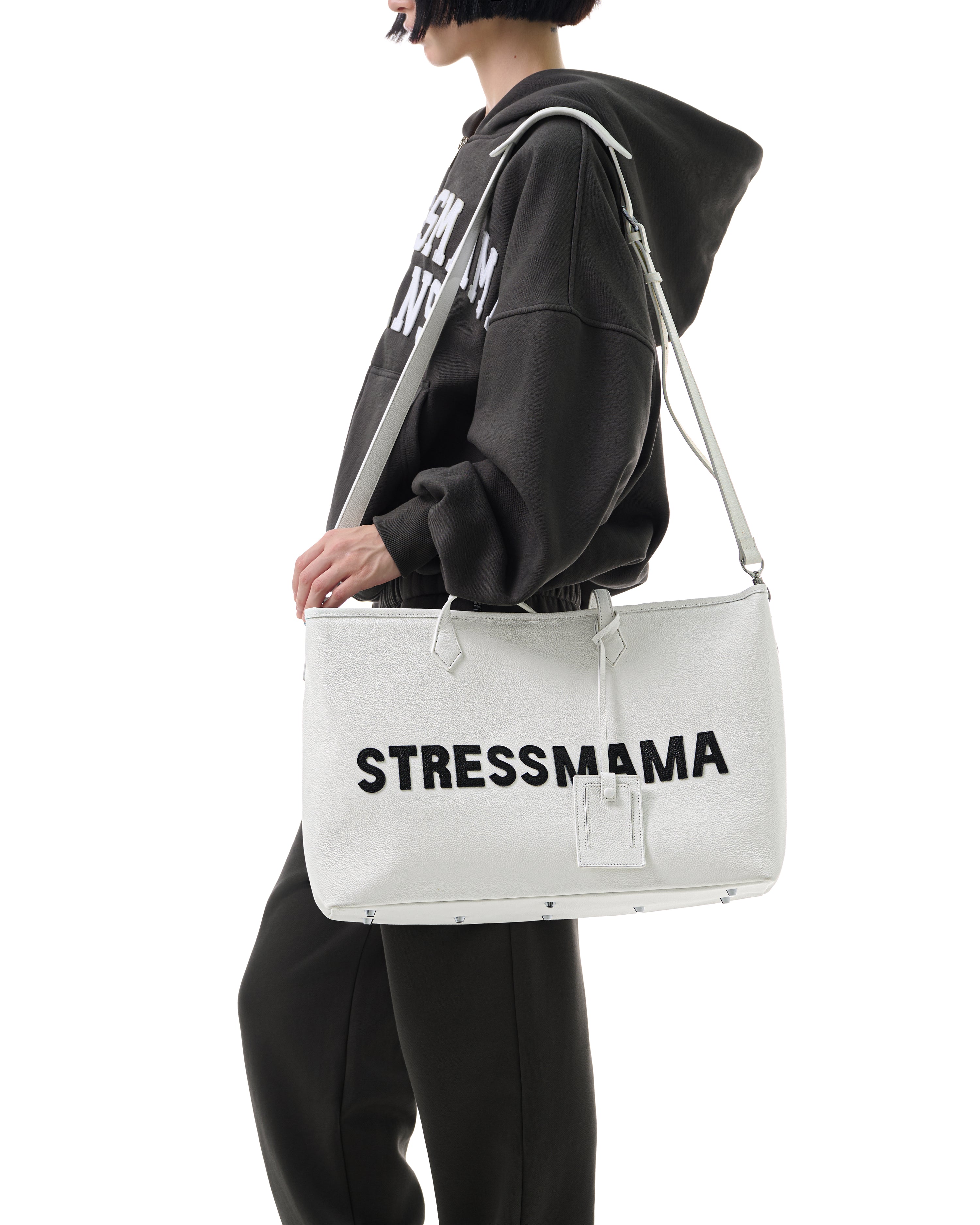 FW25 SIGNATURE LEATHER TOTE BAG - WHITE