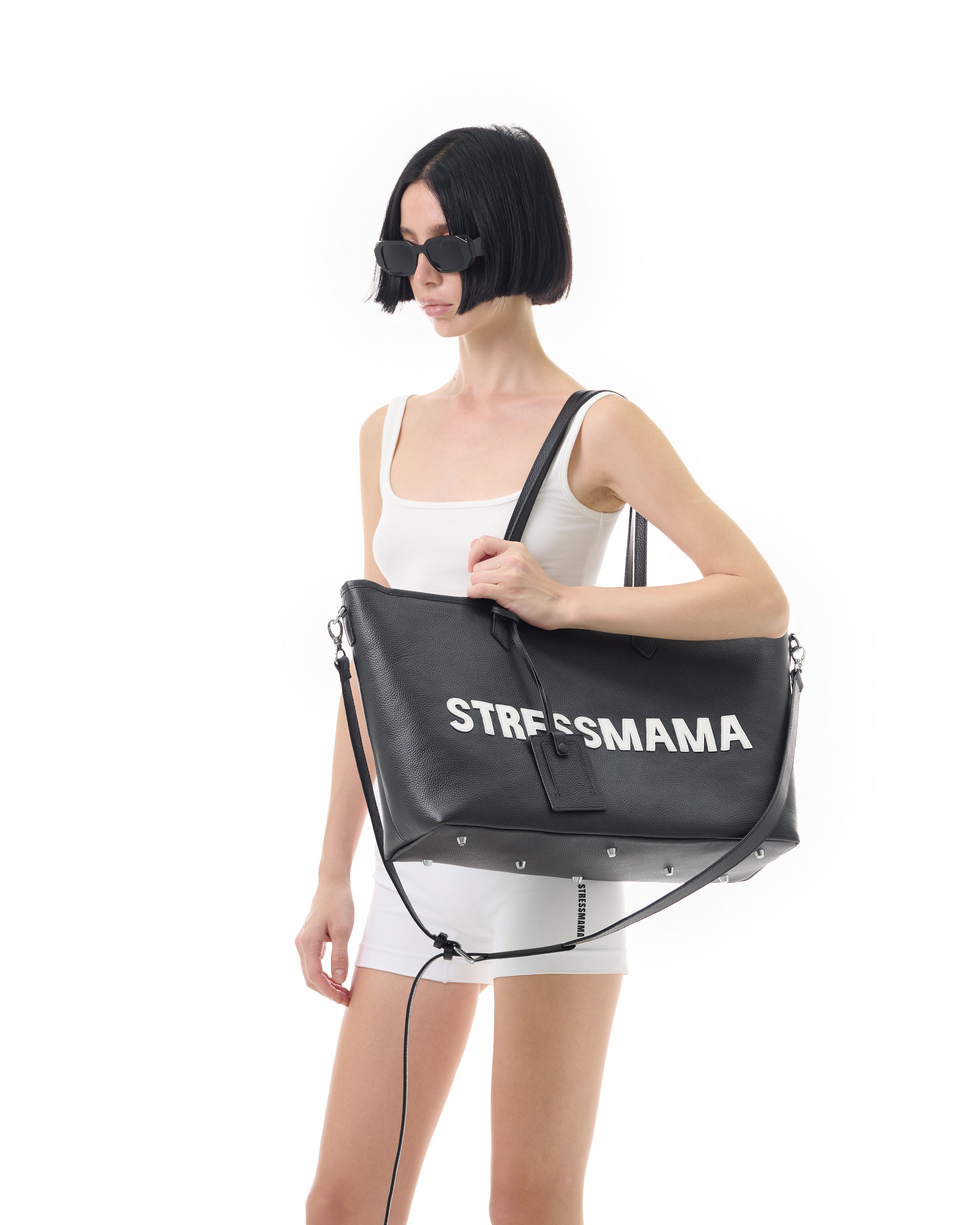 FW25 SIGNATURE LEATHER TOTE BAG - BLACK