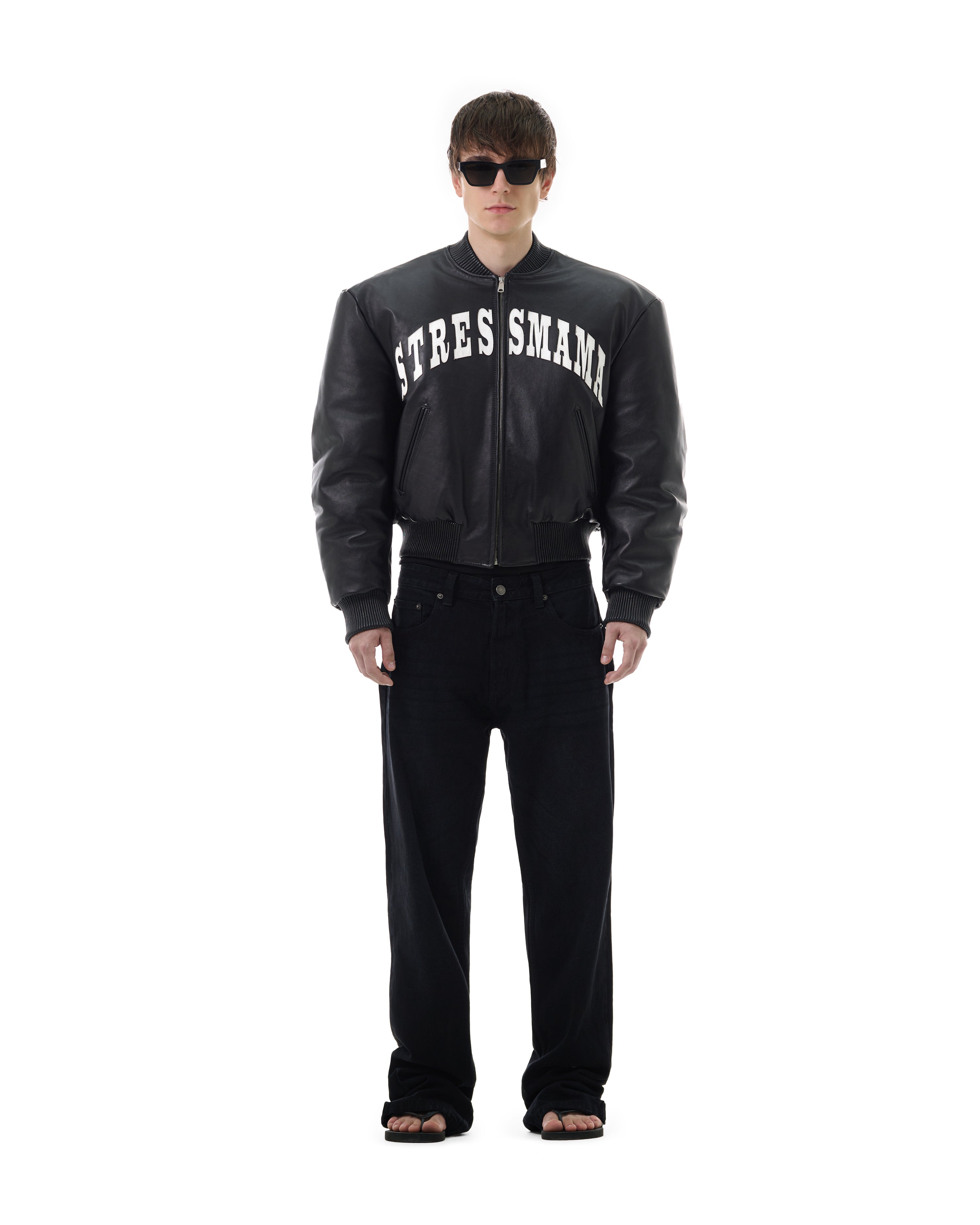 FW25 LEATHER BOMBER JACKET - BLACK