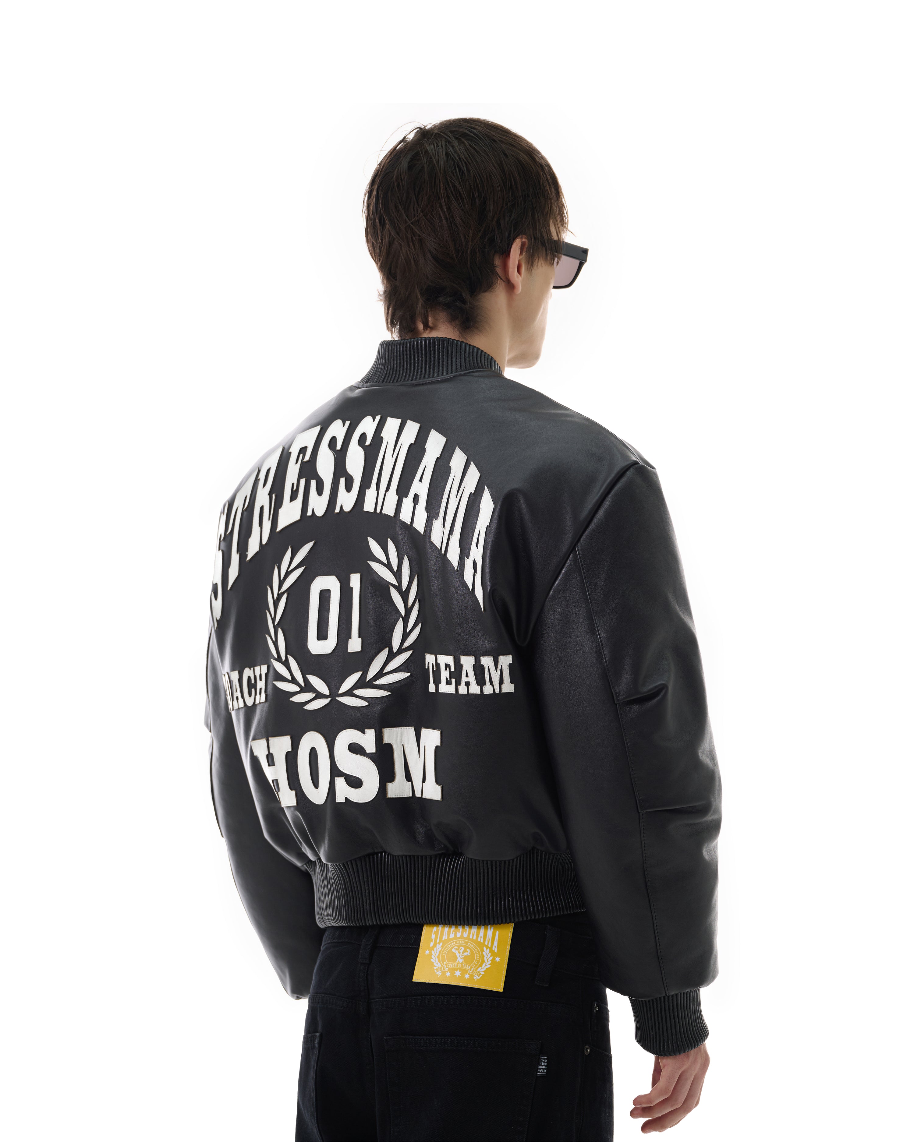 FW25 LEATHER BOMBER JACKET - BLACK