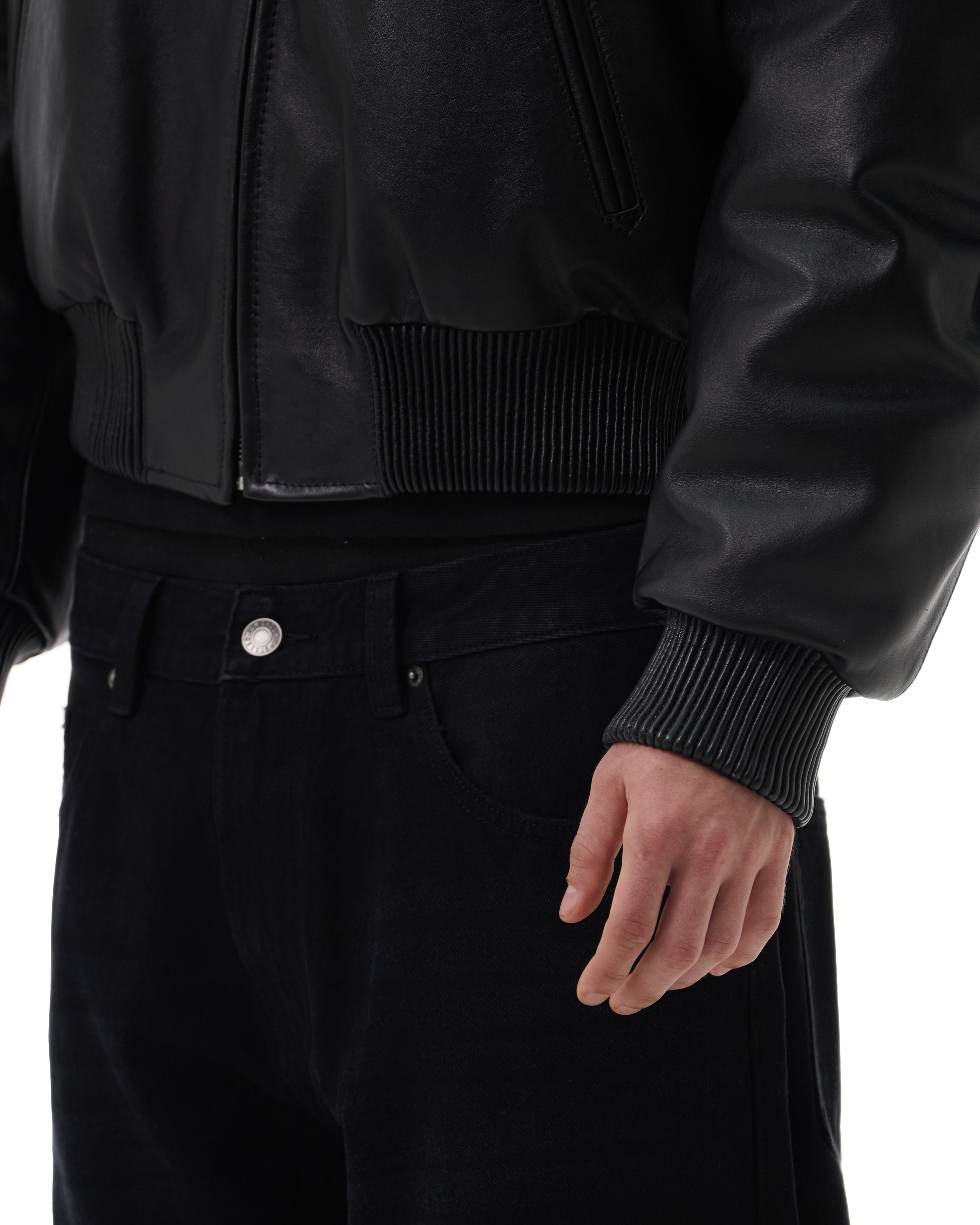 FW25 LEATHER BOMBER JACKET - BLACK