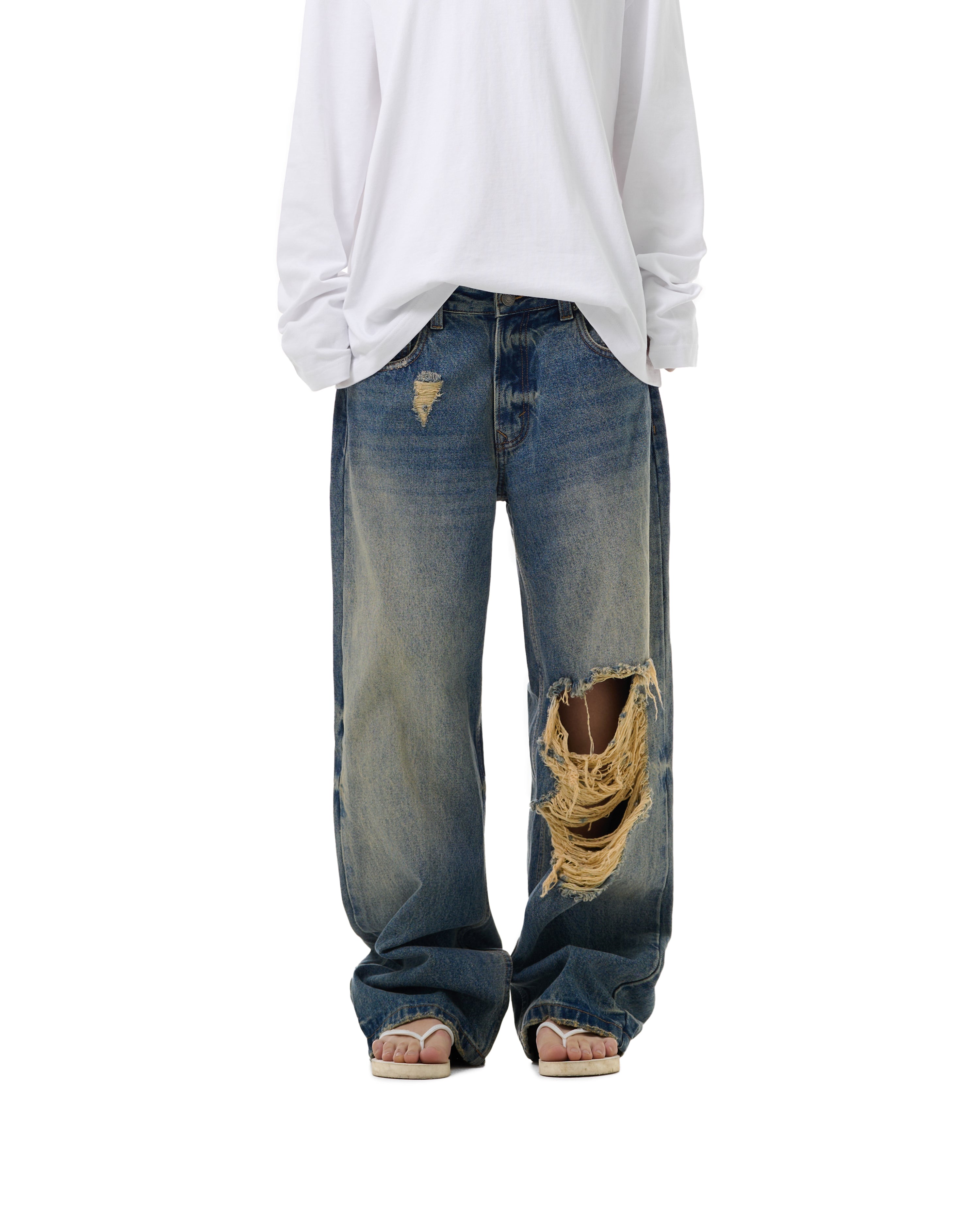 FW25 RIPPED BAGGY JEANS - BLUE
