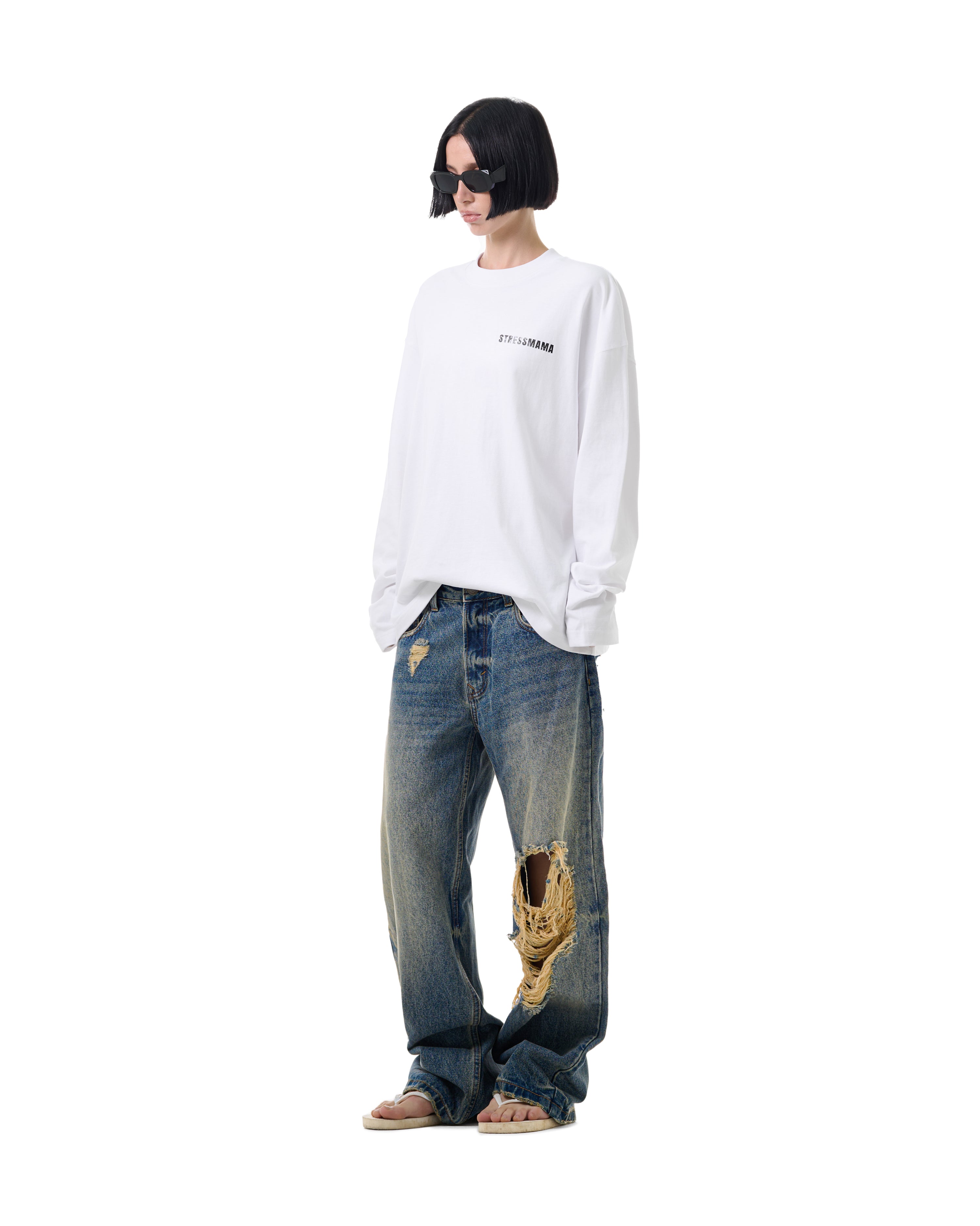 FW25 RIPPED BAGGY JEANS - BLUE