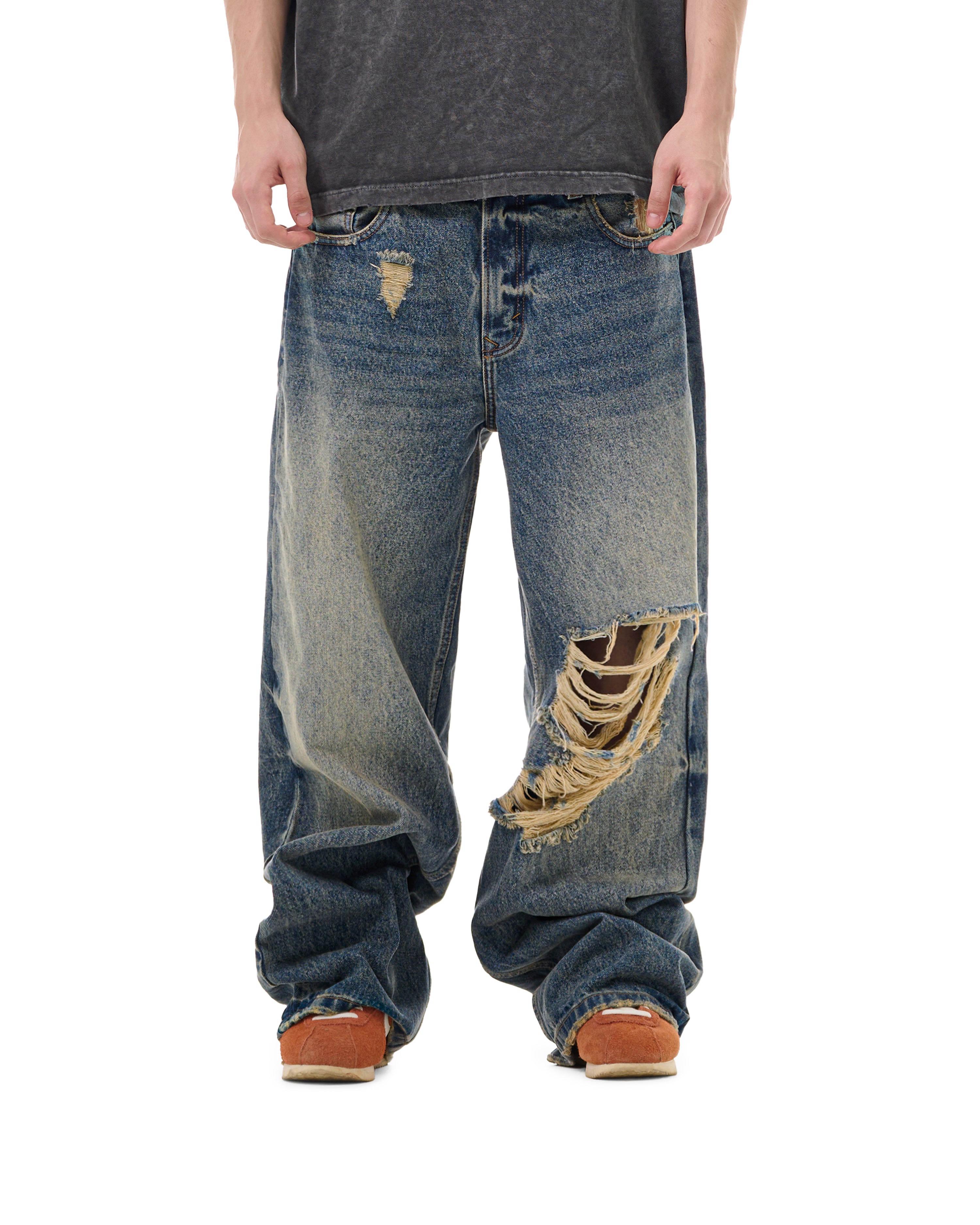 FW25 RIPPED BAGGY JEANS - BLUE