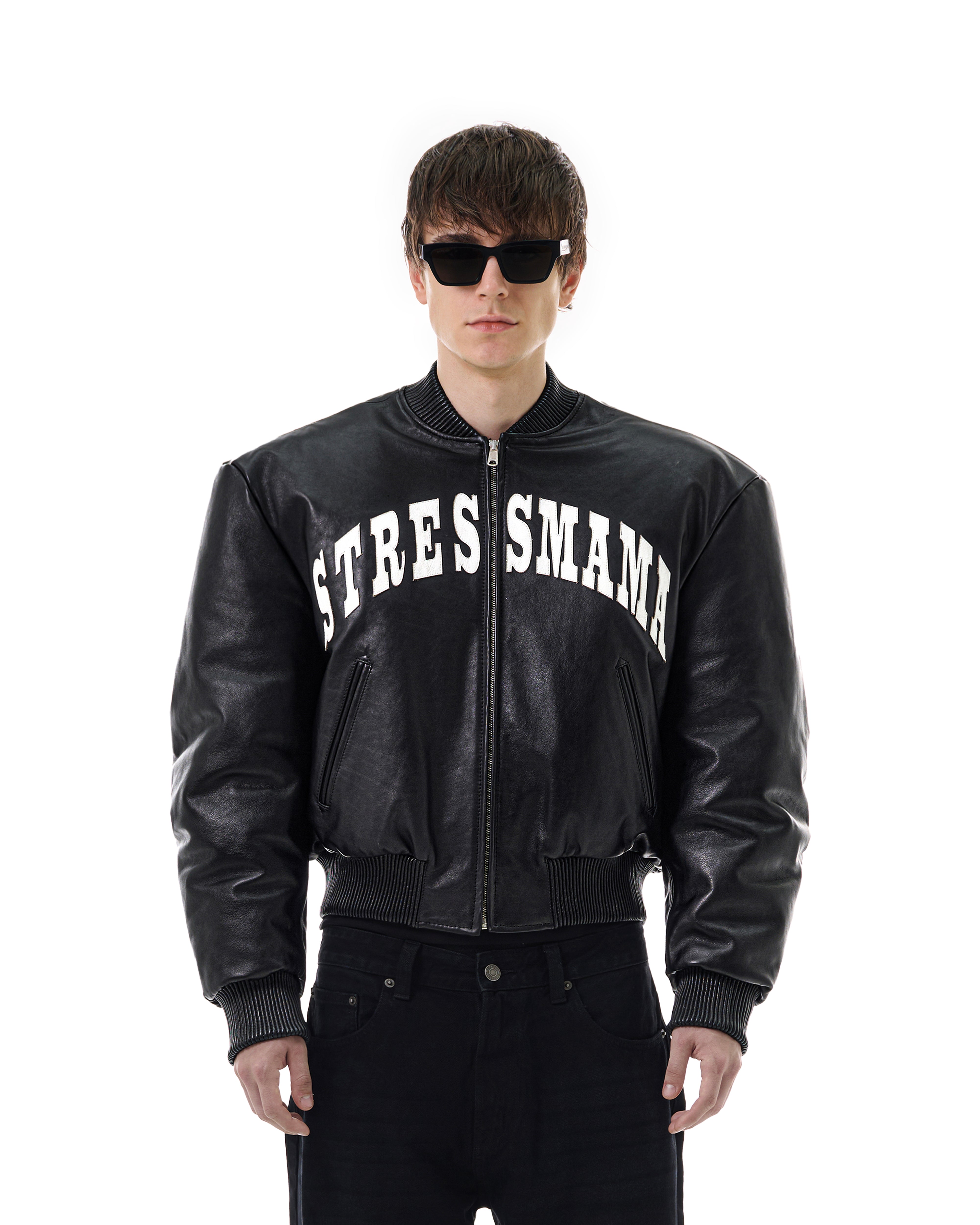 FW25 LEATHER BOMBER JACKET - BLACK – STRESSMAMA