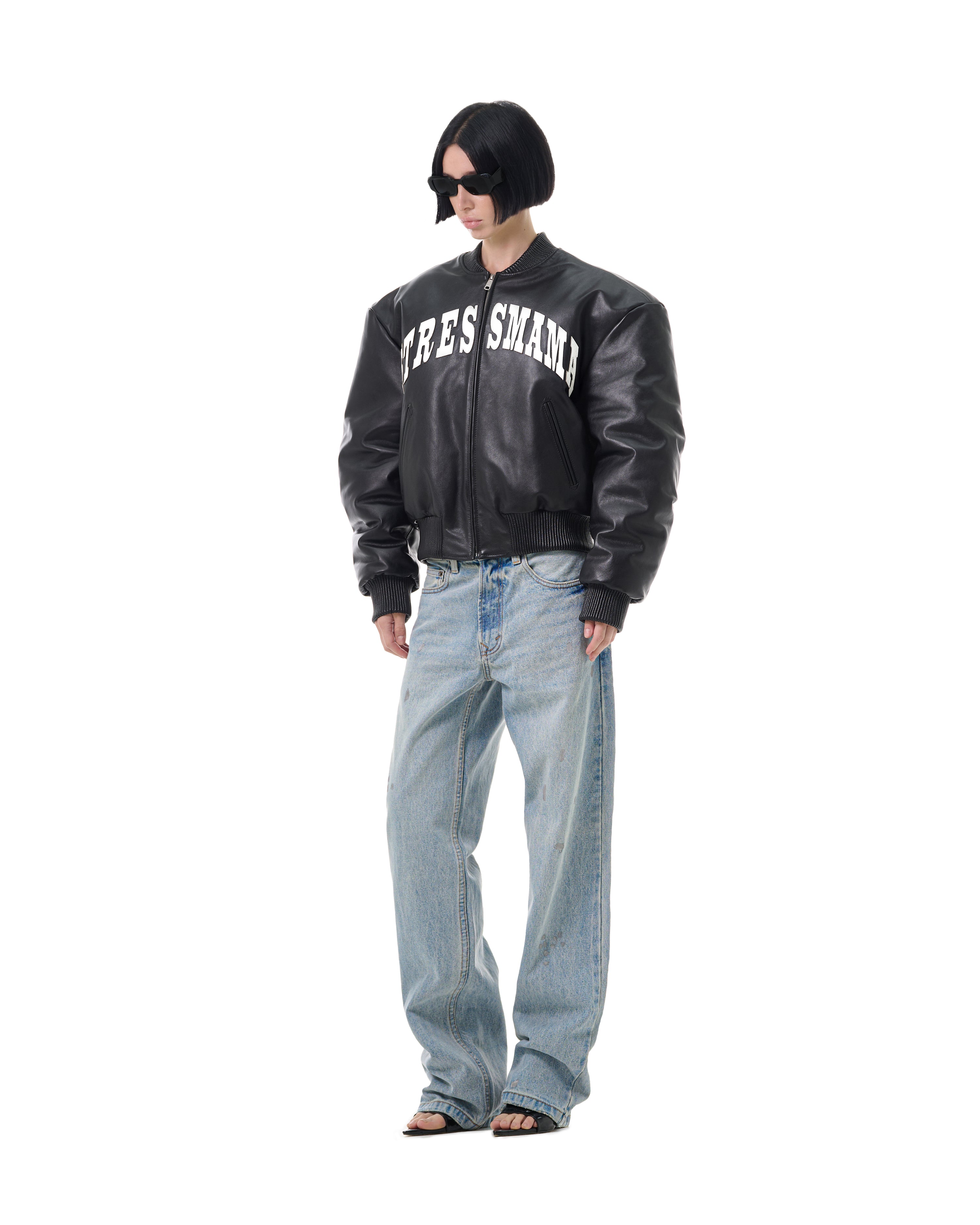 FW25 LEATHER BOMBER JACKET - BLACK