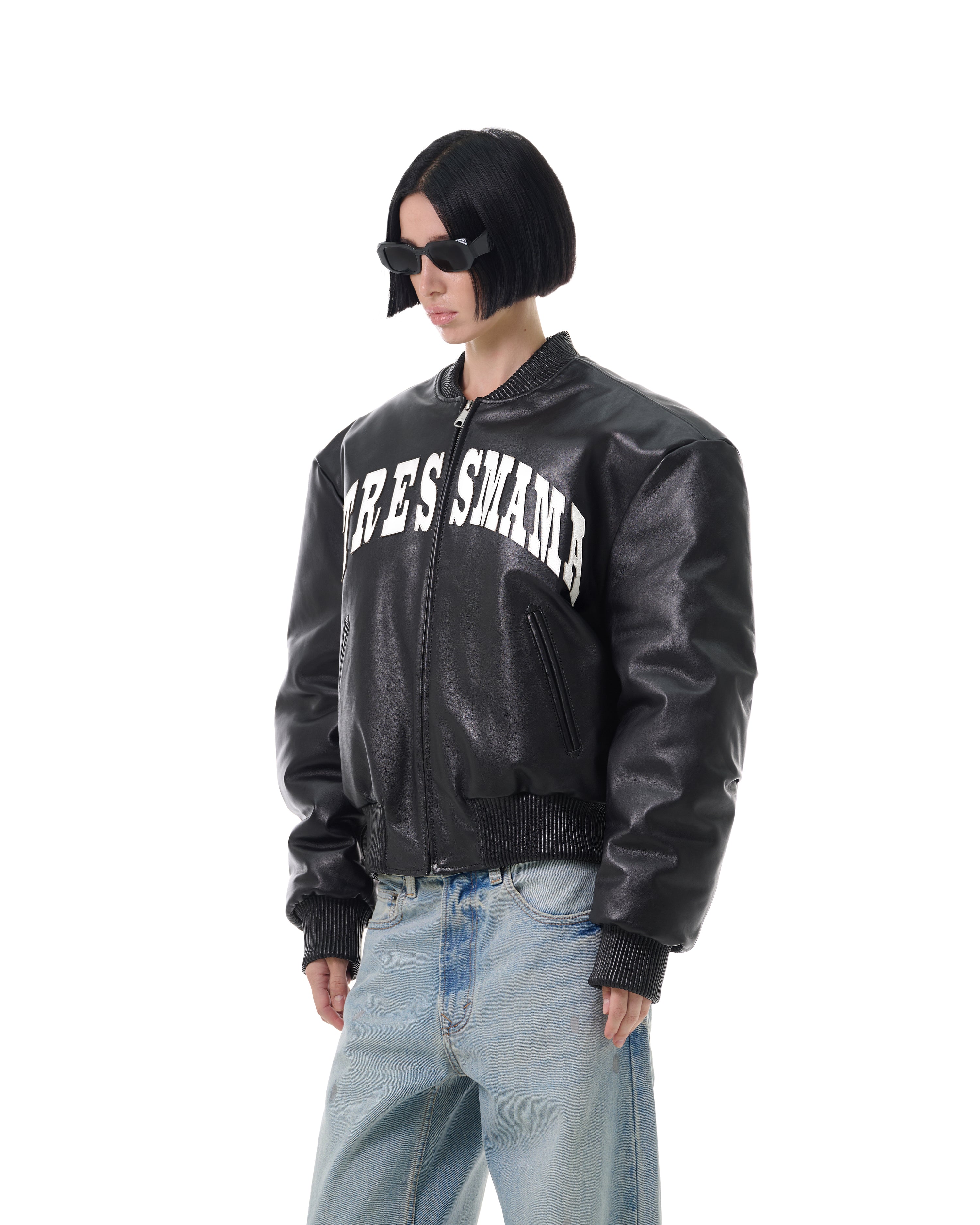 FW25 LEATHER BOMBER JACKET - BLACK