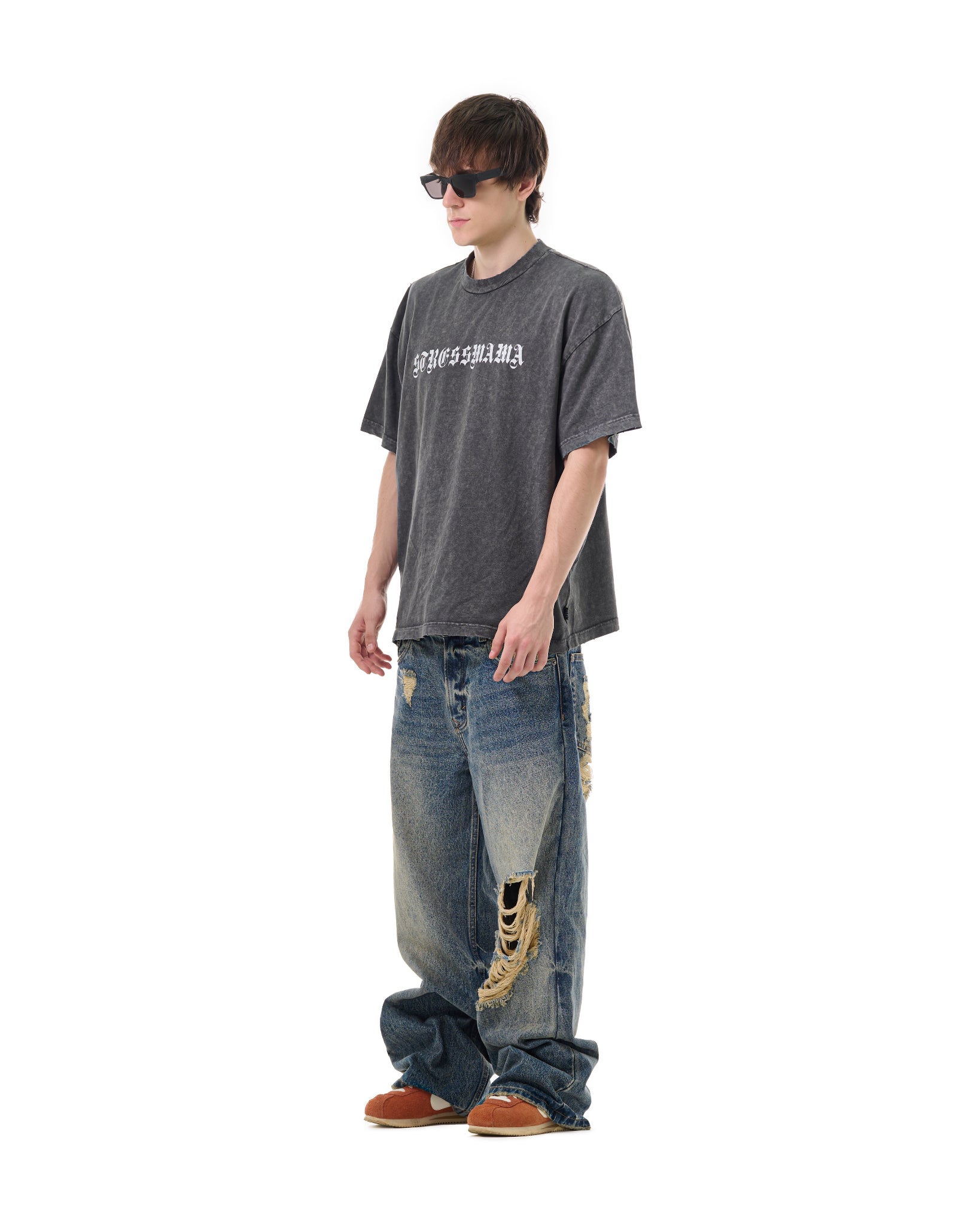 FW25 RIPPED BAGGY JEANS - BLUE
