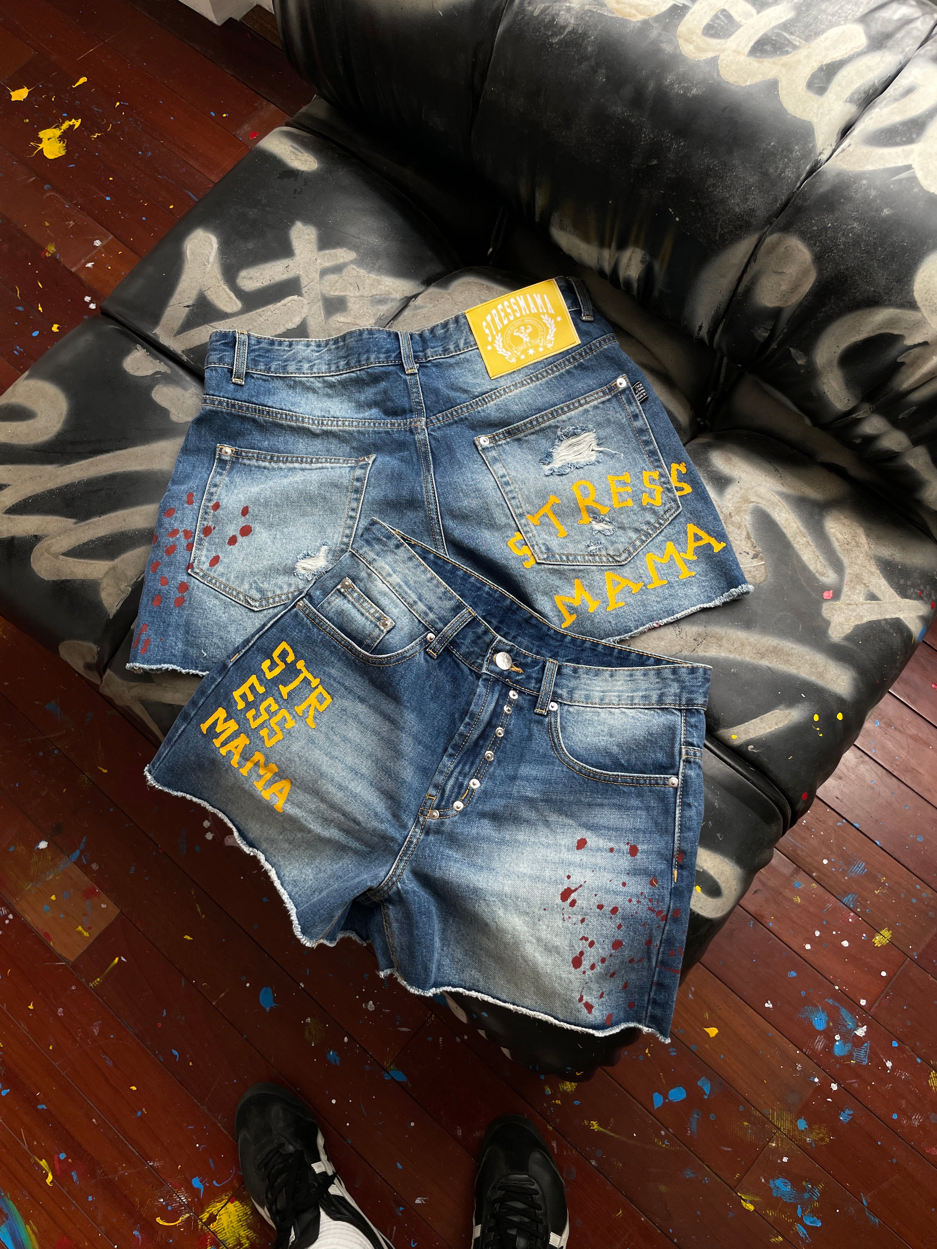 SSMA PAINT DENIM SHORTS - BLUE