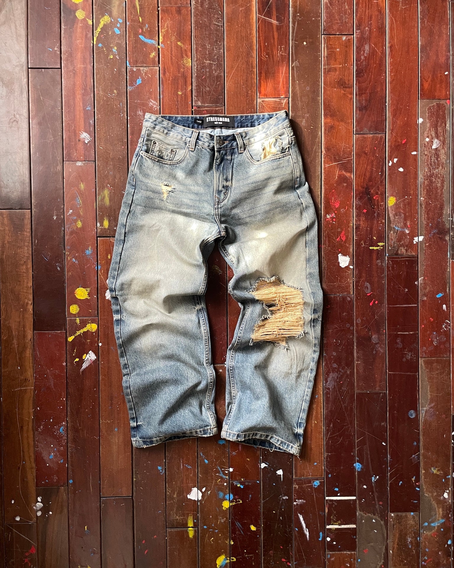 FW25 RIPPED BAGGY JEANS - BLUE
