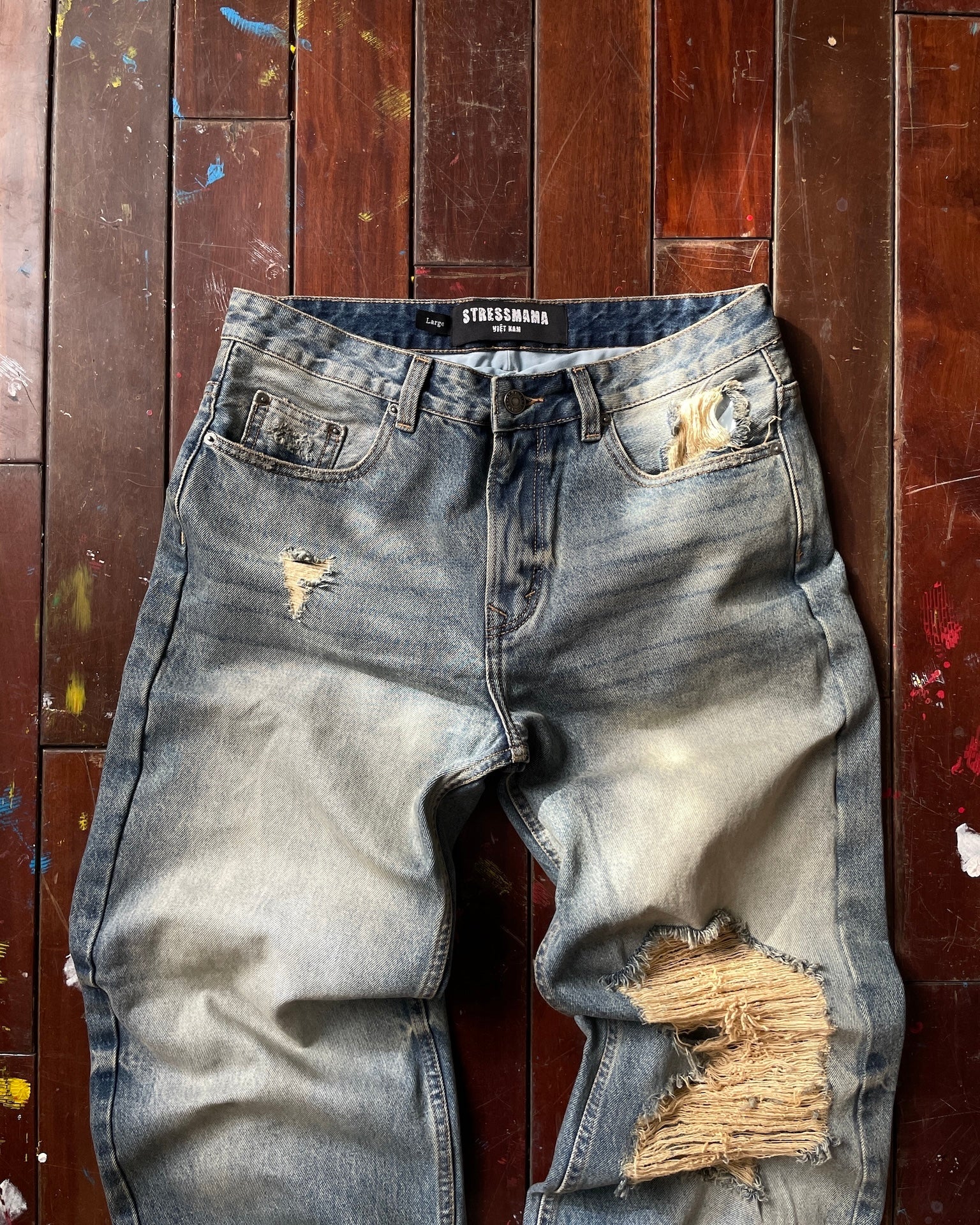 FW25 RIPPED BAGGY JEANS - BLUE
