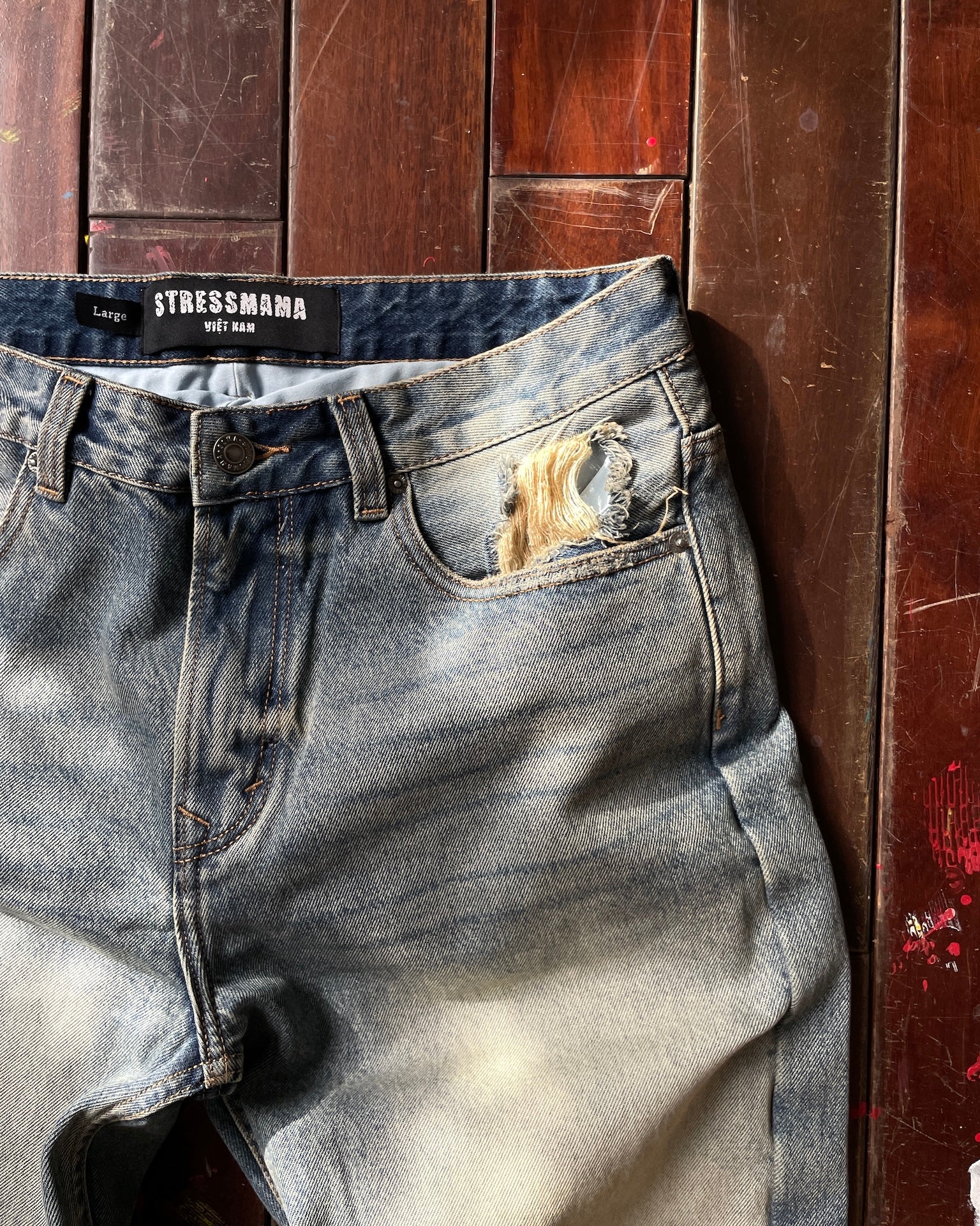 FW25 RIPPED BAGGY JEANS - BLUE