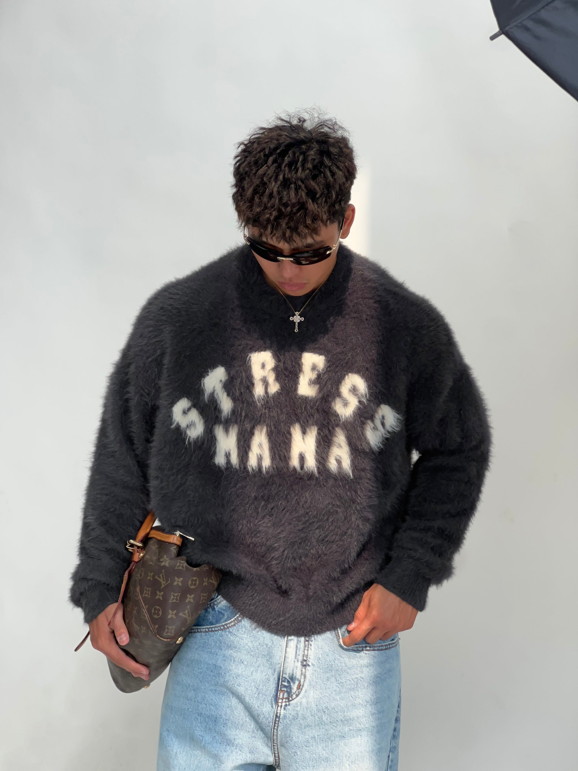 SSMA FUZZY KNIT SWEATER - GREY