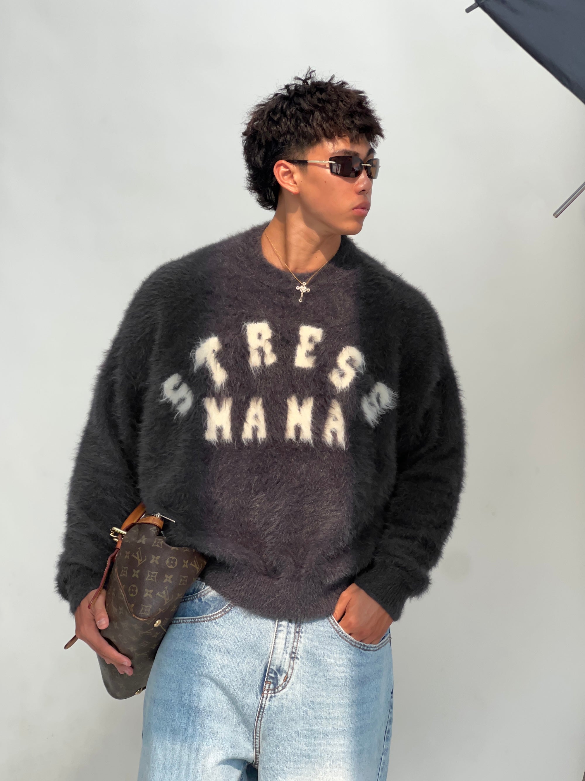 SSMA FUZZY KNIT SWEATER - GREY