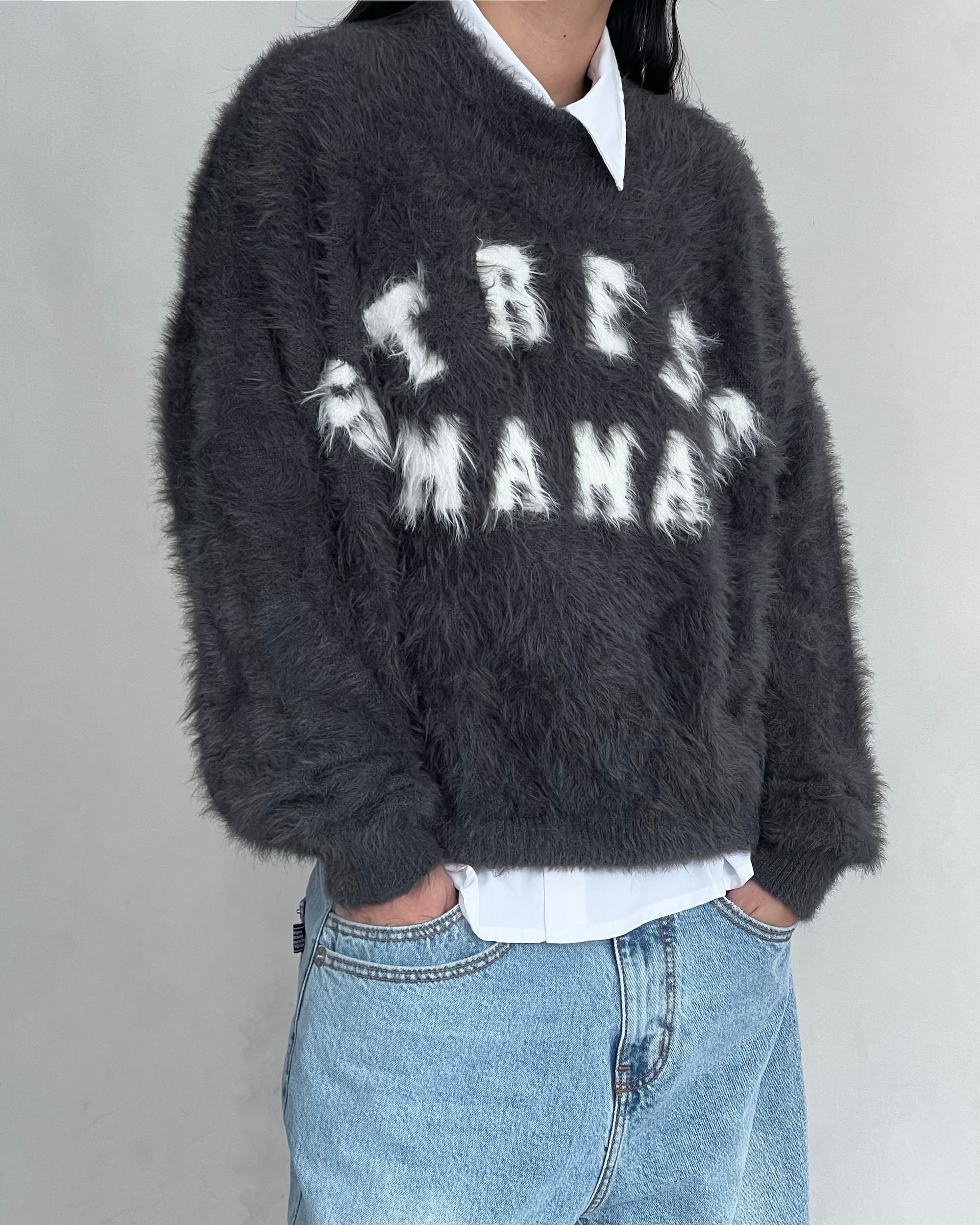 SSMA FUZZY KNIT SWEATER - GREY