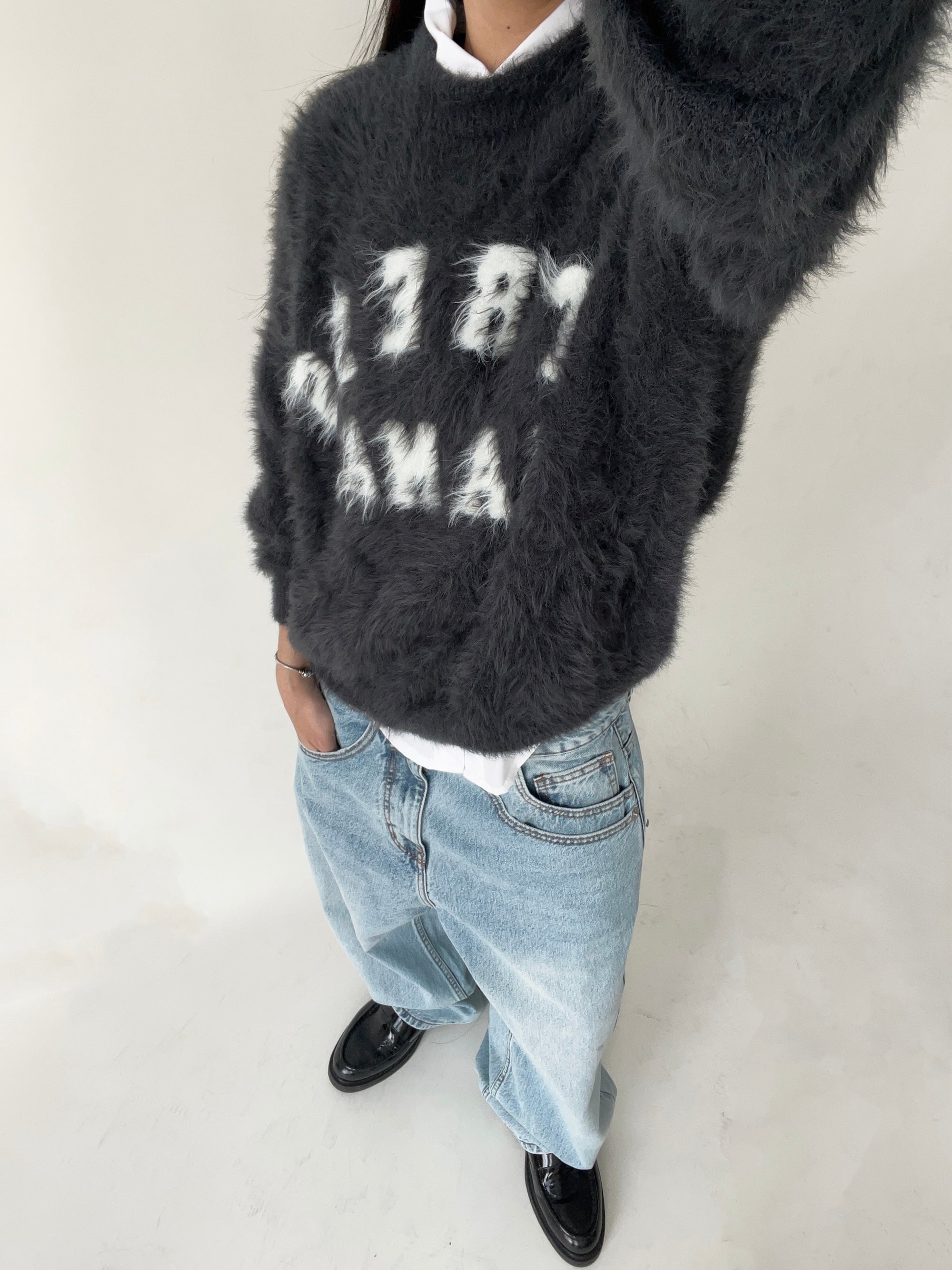 SSMA FUZZY KNIT SWEATER - GREY