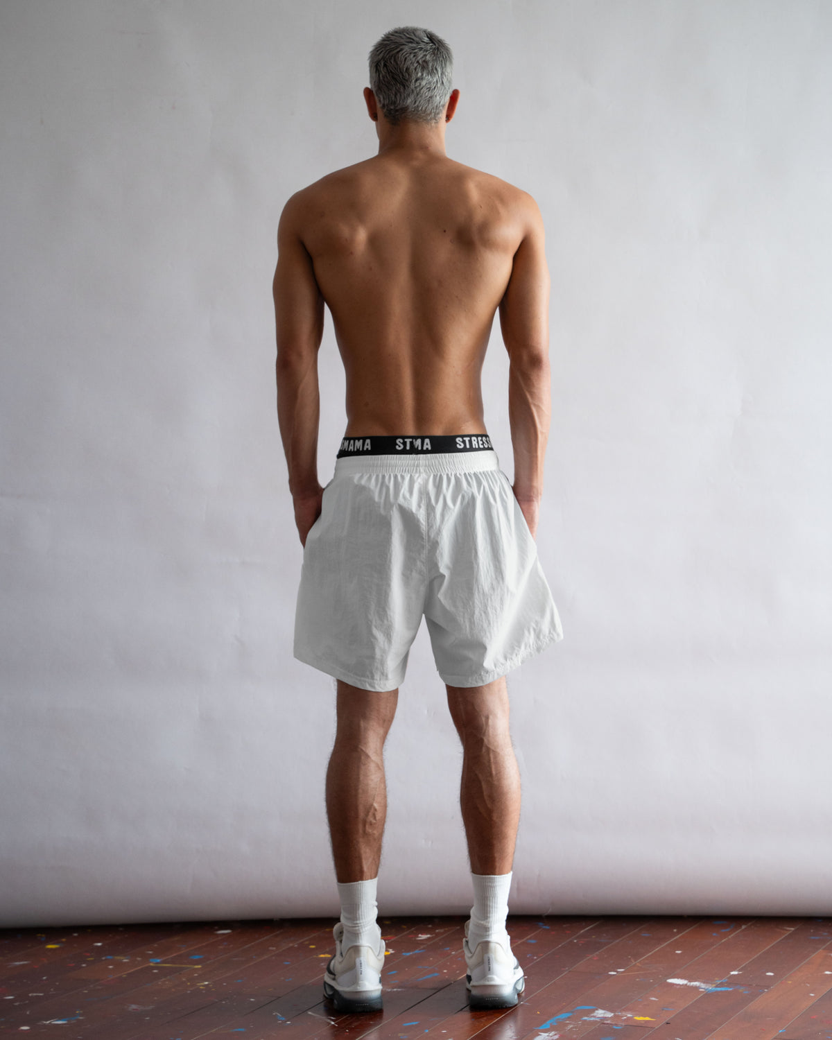 STRESSMAMA FLOATING TRACK SHORTS - WHITE