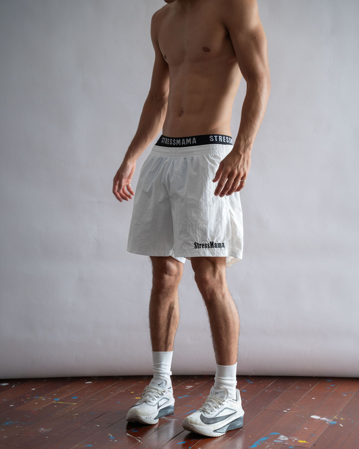 STRESSMAMA FLOATING TRACK SHORTS - WHITE