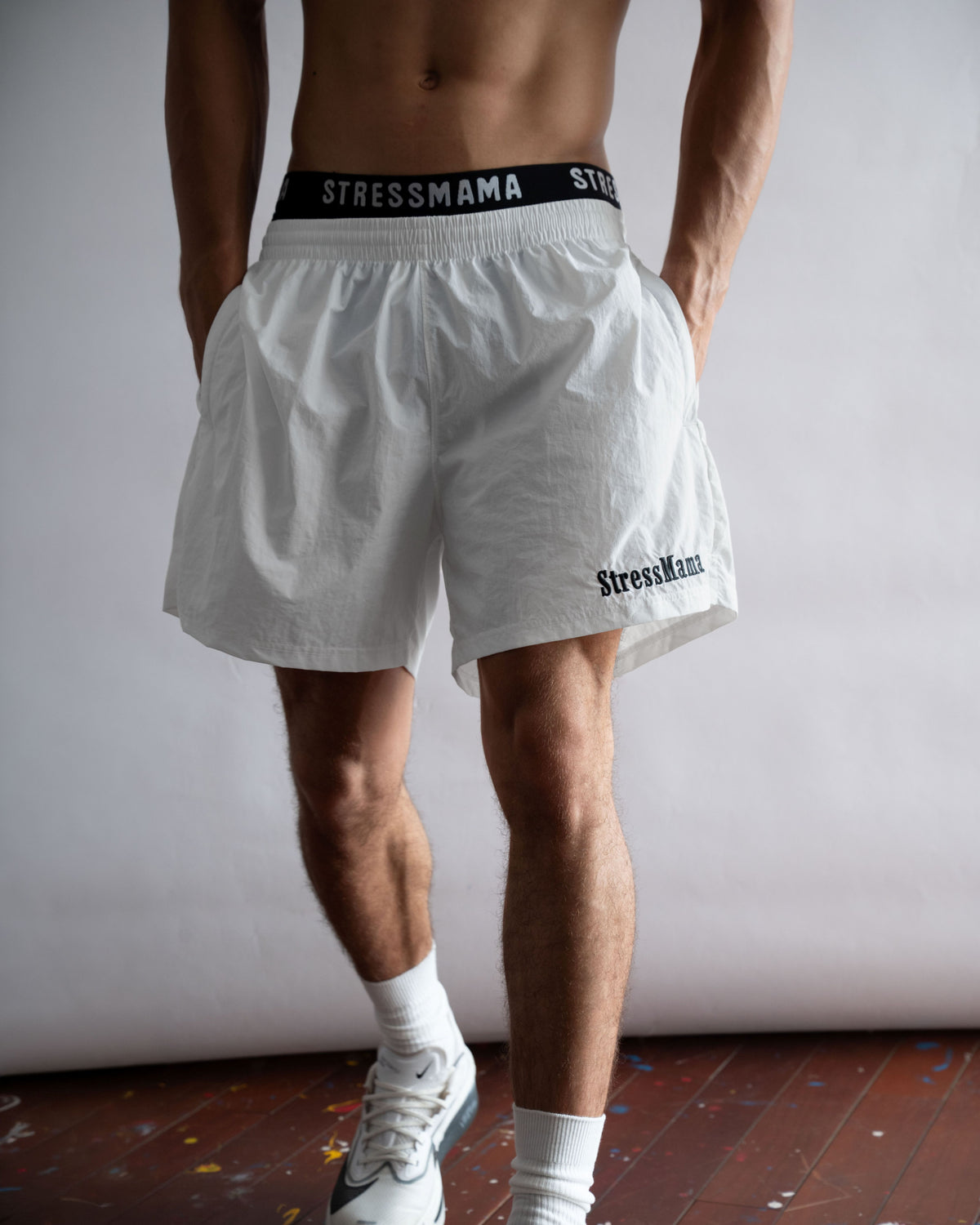 STRESSMAMA FLOATING TRACK SHORTS - WHITE