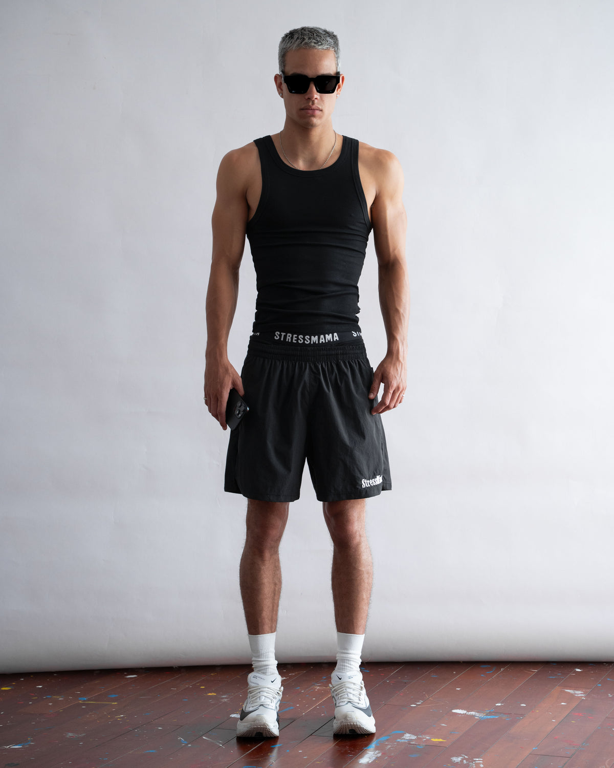 STRESSMAMA FLOATING TRACK SHORTS - BLACK