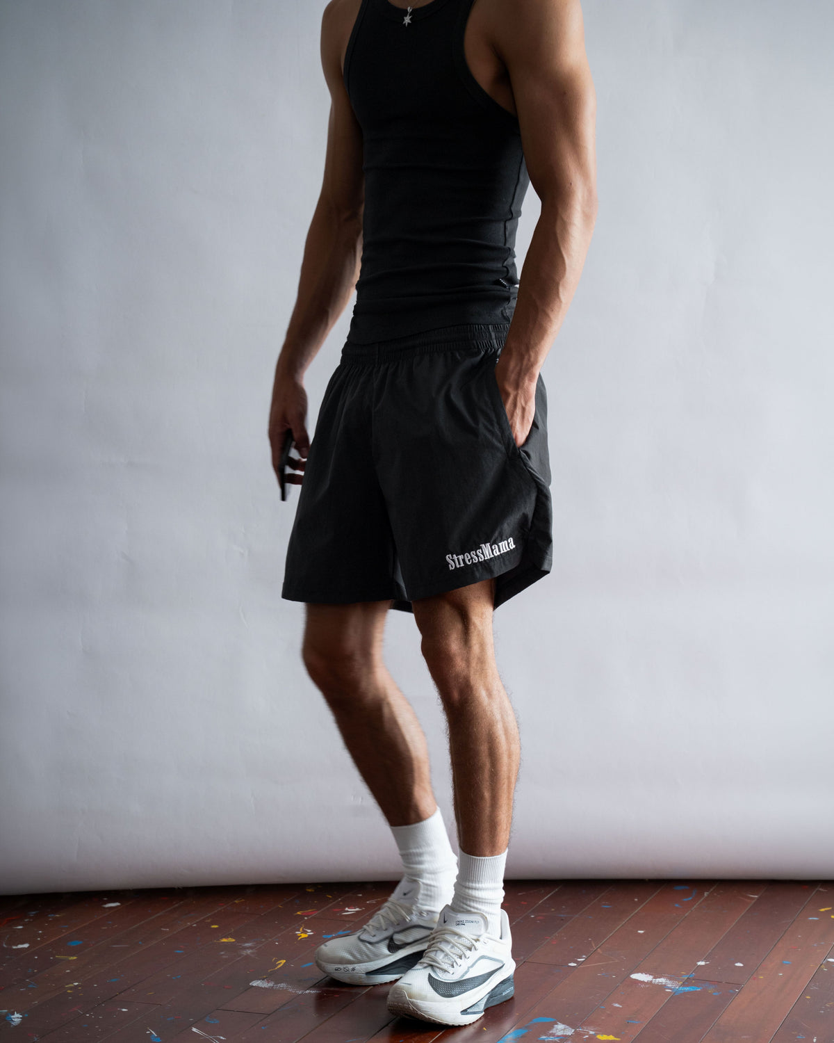 STRESSMAMA FLOATING TRACK SHORTS - BLACK