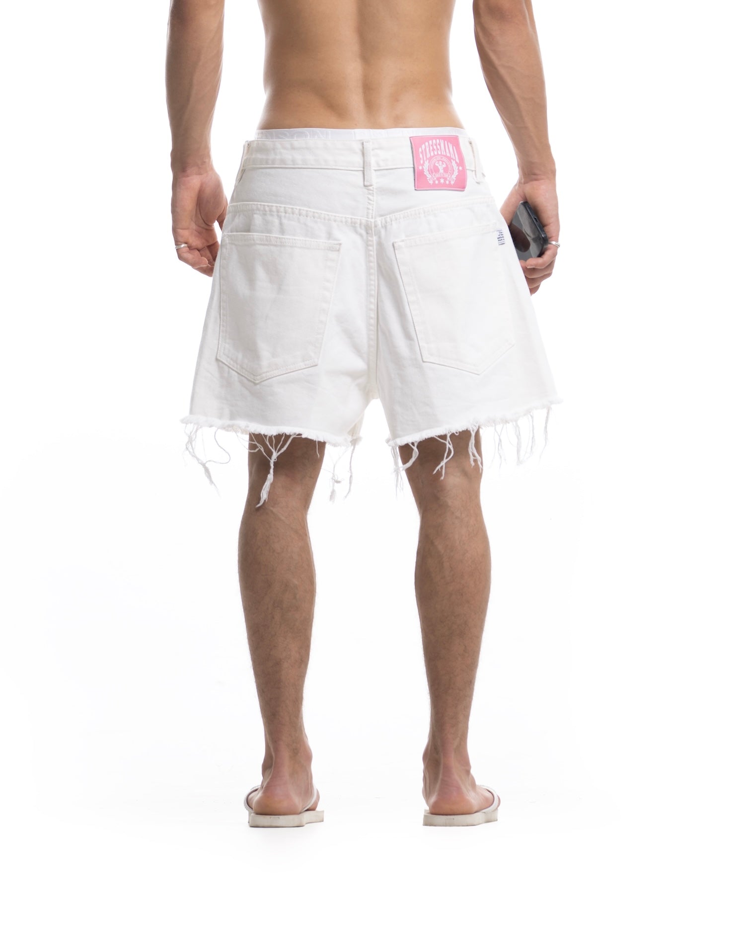 SUMMER26 RIPPED DENIM SHORTS - WHITE