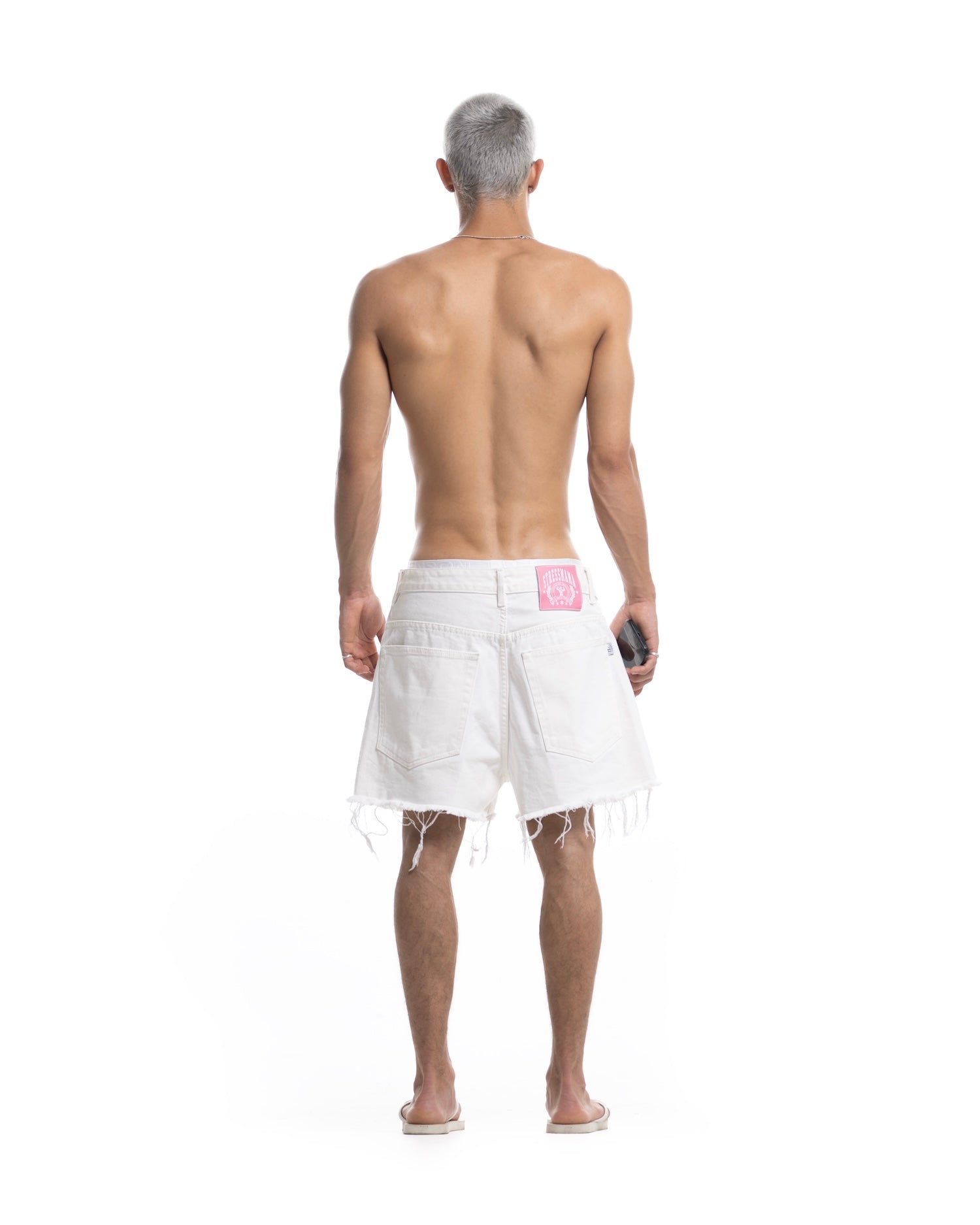 SUMMER26 RIPPED DENIM SHORTS - WHITE